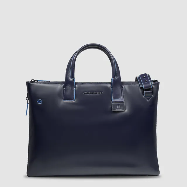 Piquadro Modus Laptoptasche 15,6 Zoll Leder Schwarz Erweiterbar