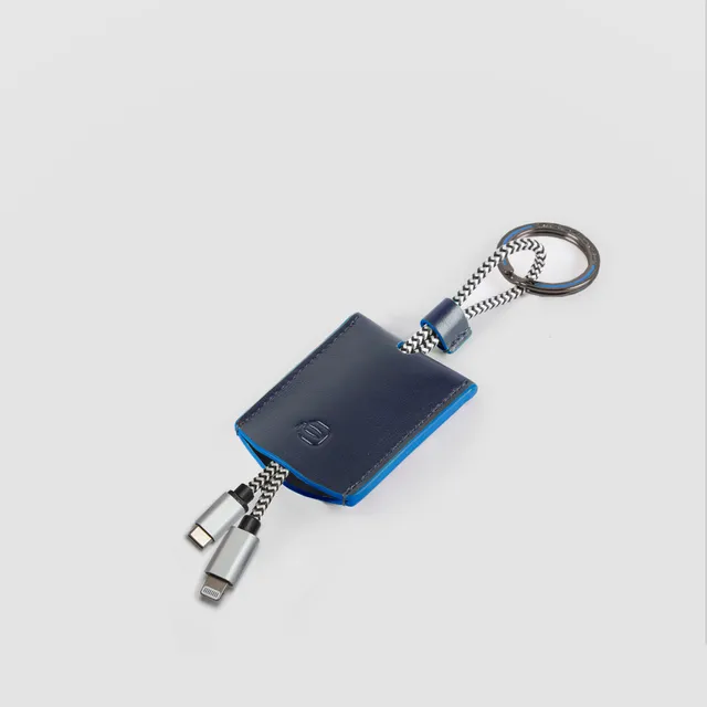 Piquadro Blue Square Schlüsselanhänger Leder USB-C Braun