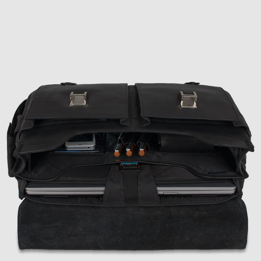 Piquadro Blue Square Aktentasche Leder 15,6 Zoll Laptop schwarz