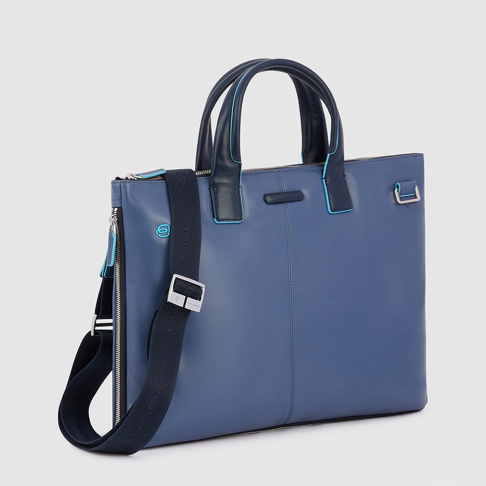 Piquadro Modus Laptoptasche 15,6 Zoll Leder Schwarz Erweiterbar