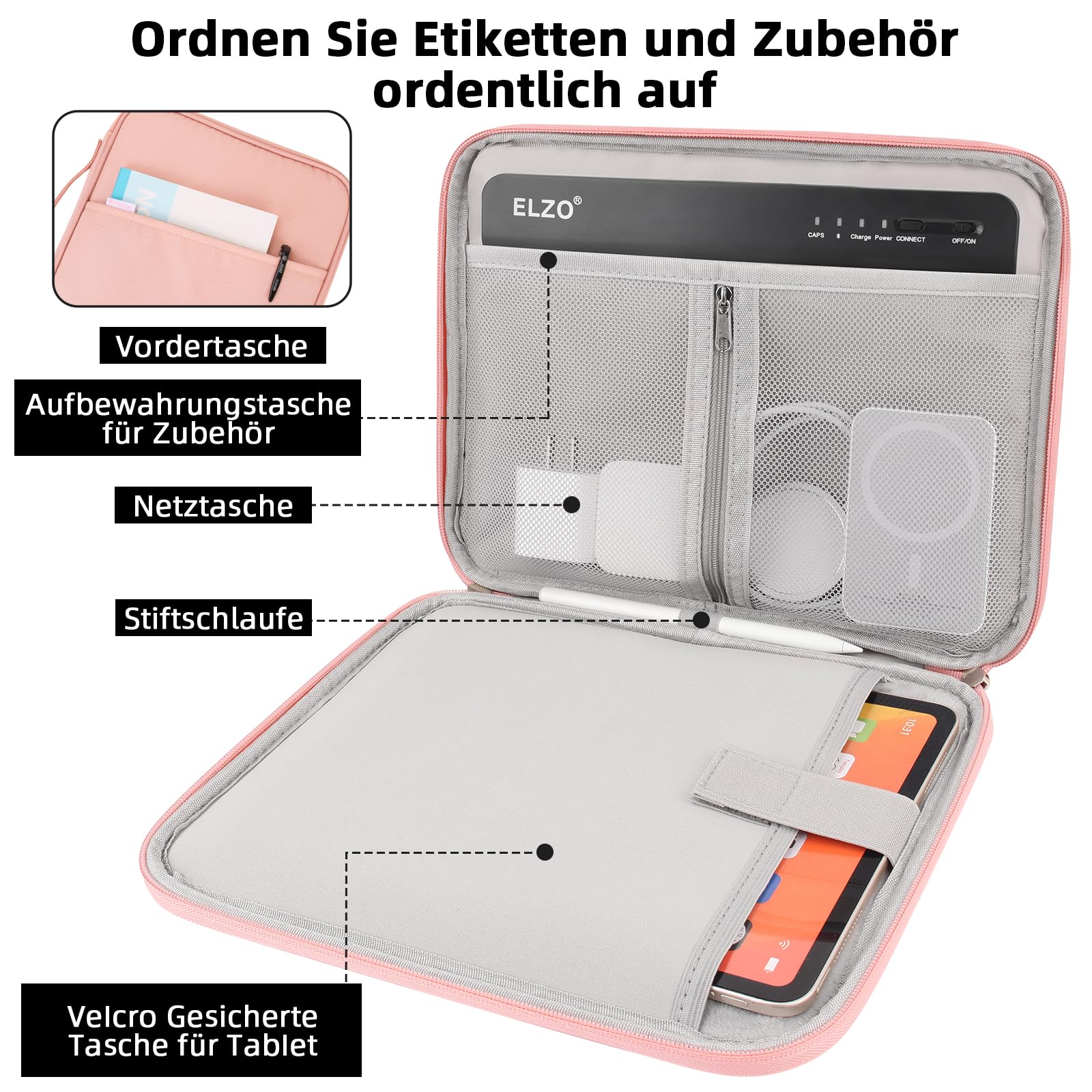ARVOK Basic Tablet Tasche 9-11 Zoll Rosa wasserfest mit Griff