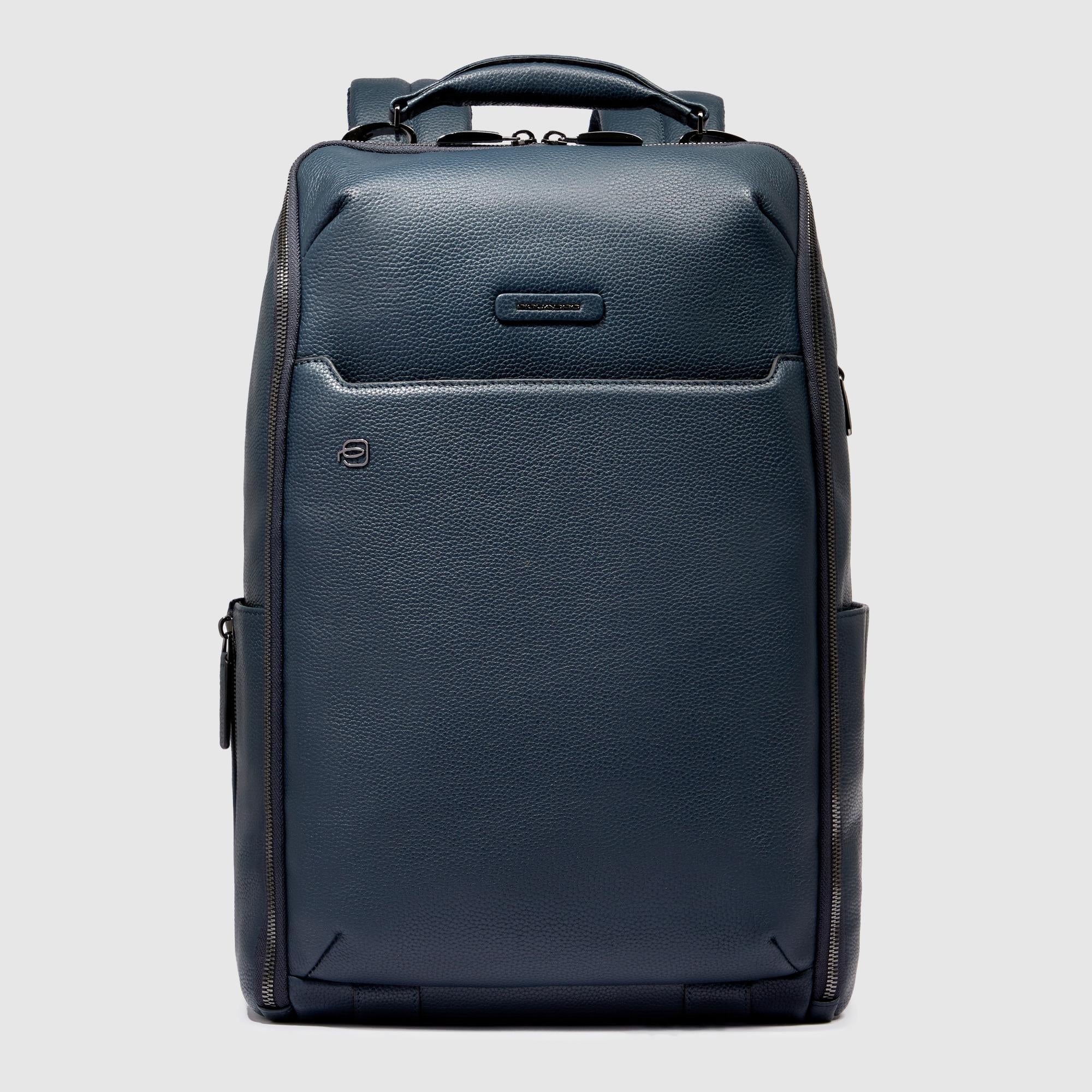 Piquadro Blue Square Rucksack 14 Zoll Leder Blau Laptop