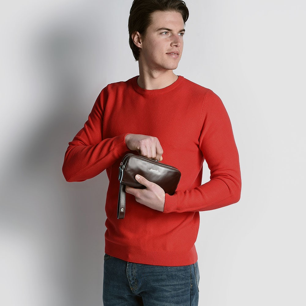 Piquadro Modus Pochette Clutch braun 3 Fächer Leder