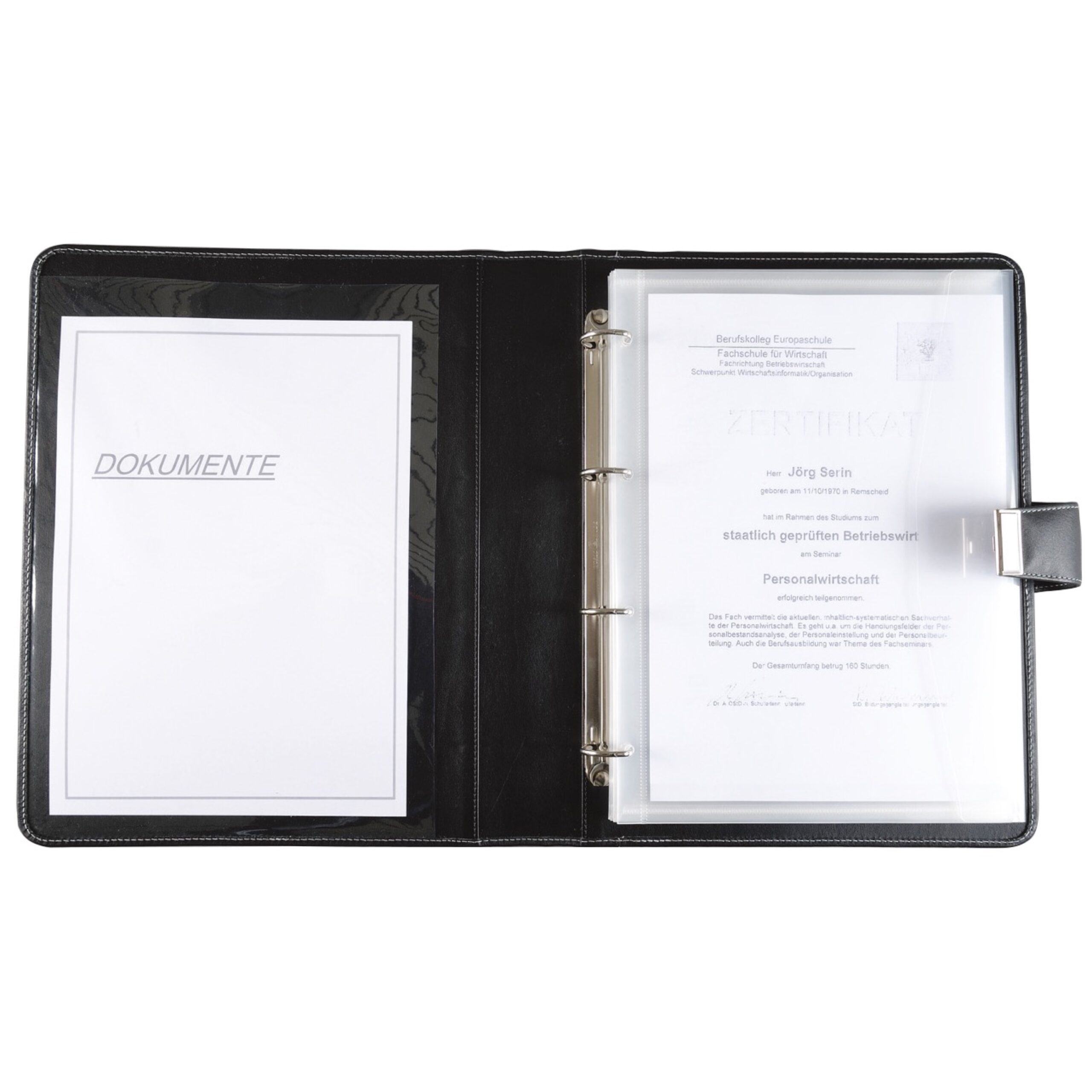 Lightpak Dokumentenmappe A4 mit Schloss schwarz Nappaleder