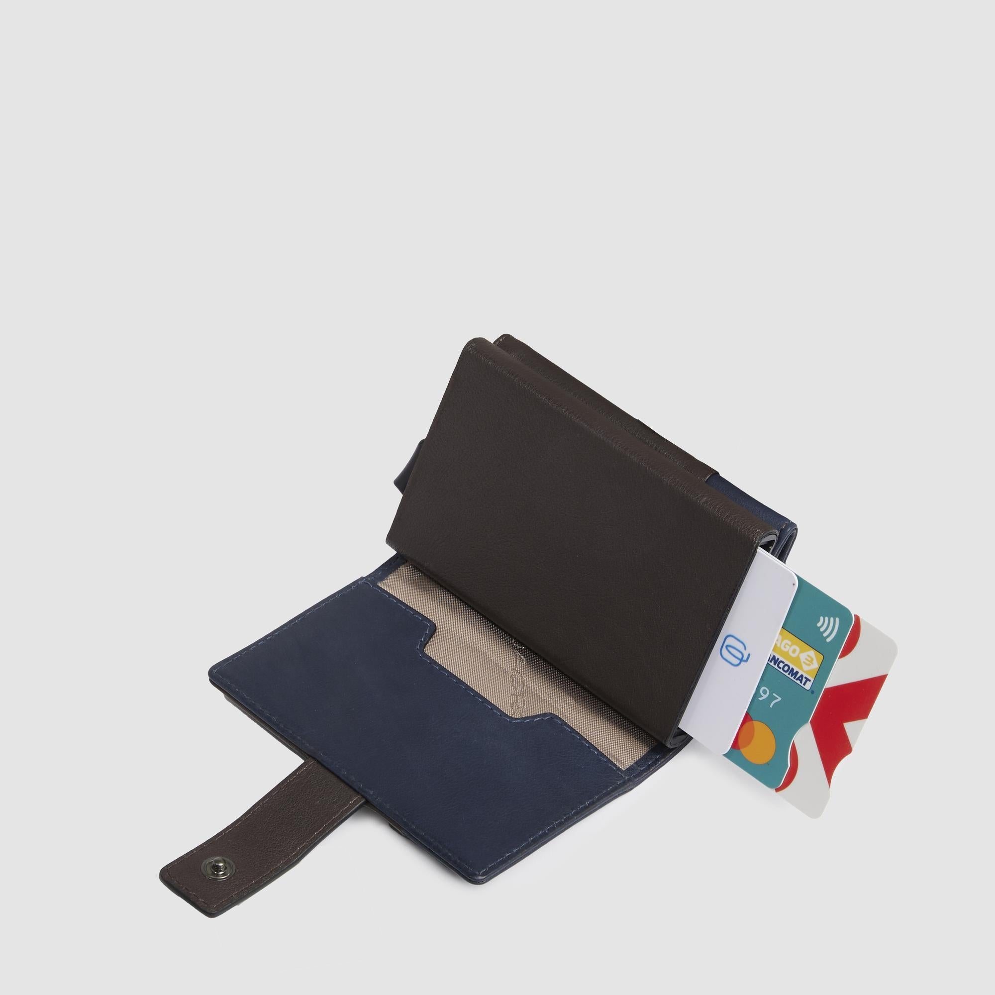 Piquadro Black Square Automatik Kartenetui BLUTM Leder RFID