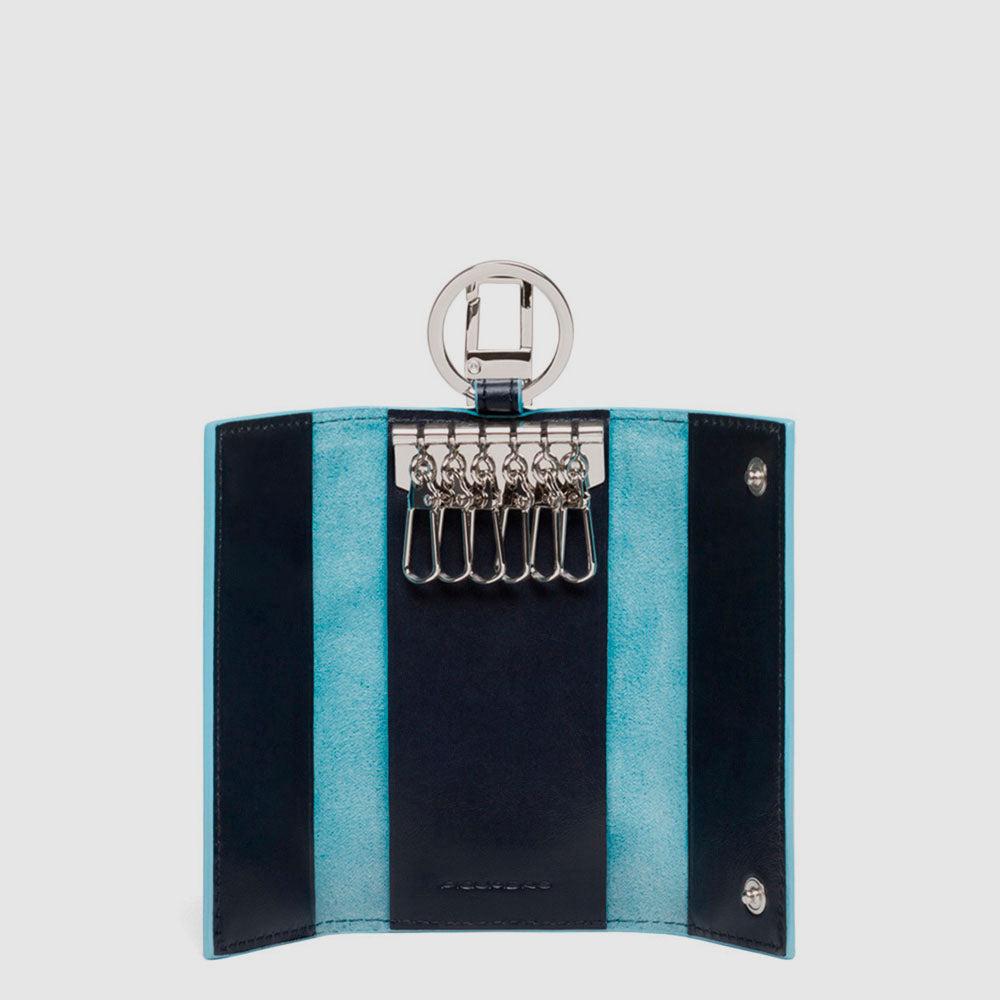 Piquadro Blue Square Schlüsseletui Leder Blau Groß Hülle