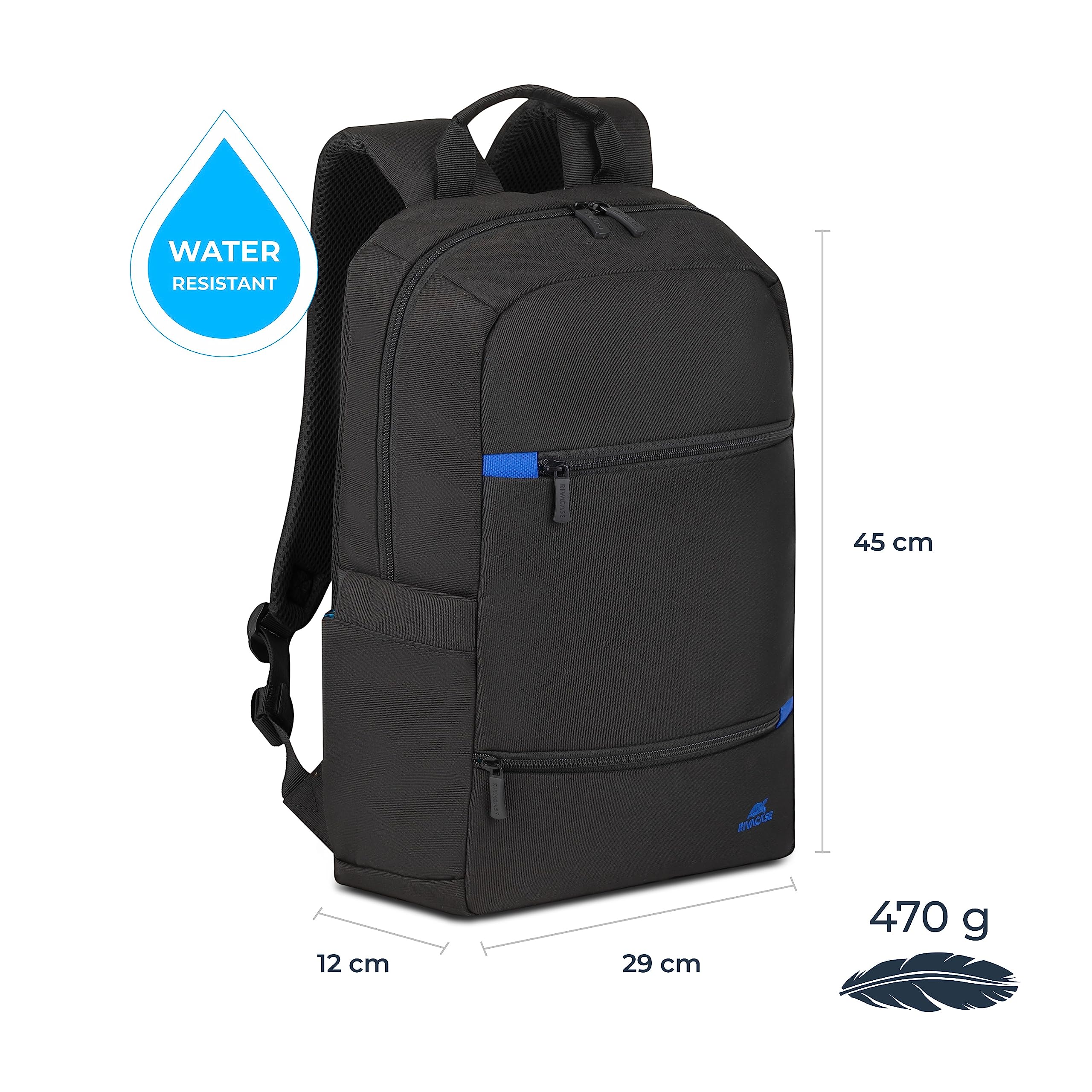 RIVACASE Aviva Laptop Rucksack 15,6 Zoll Schwarz 15L wasserabweisend