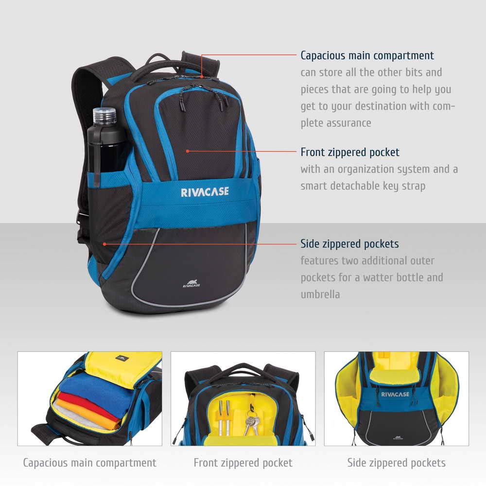 Rivacase Ipanema Rucksack 15,6 Zoll blau reflektierend
