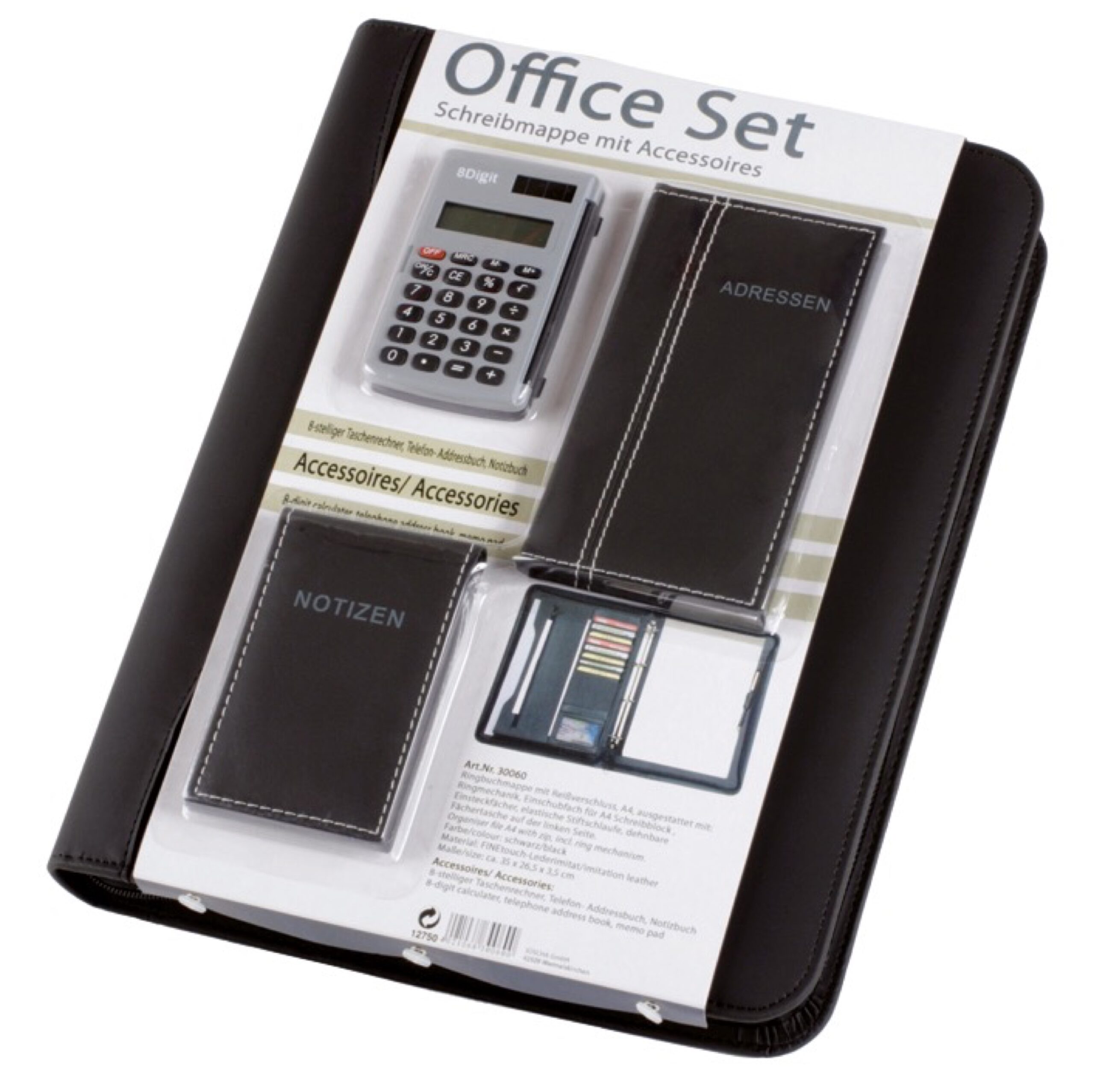 Lightpak Office Set Schreibmappe A4 schwarz Ringmechanik Block