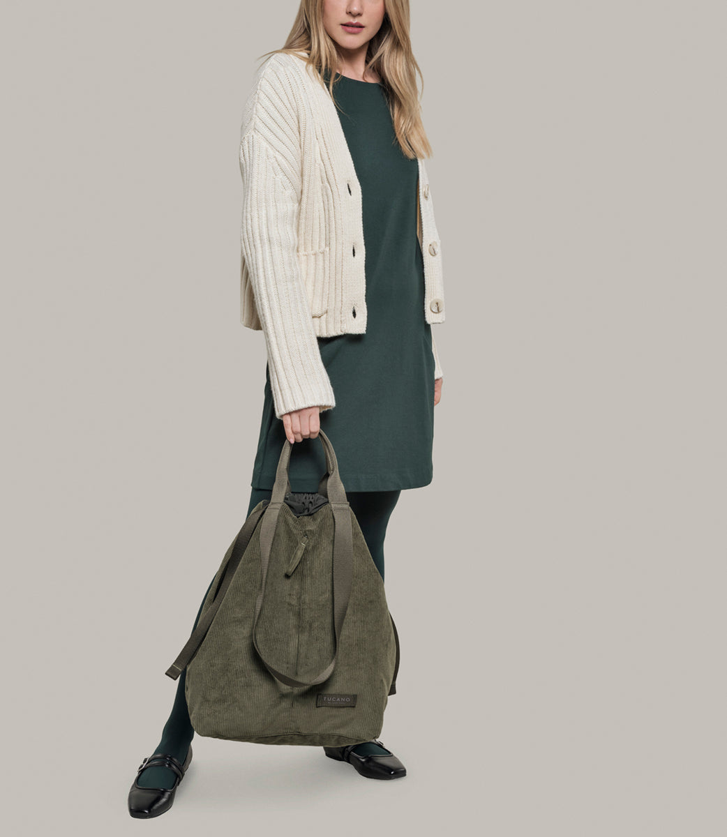 Tucano Carry Corduroy Vertical Shopper Grün Samt