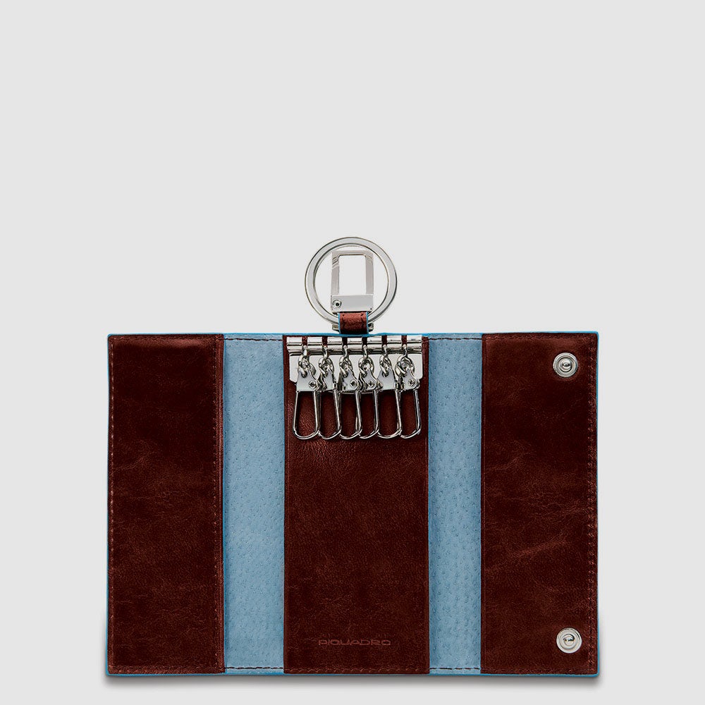 Piquadro Blue Square Schlüsseletui Leder Blau Groß Hülle
