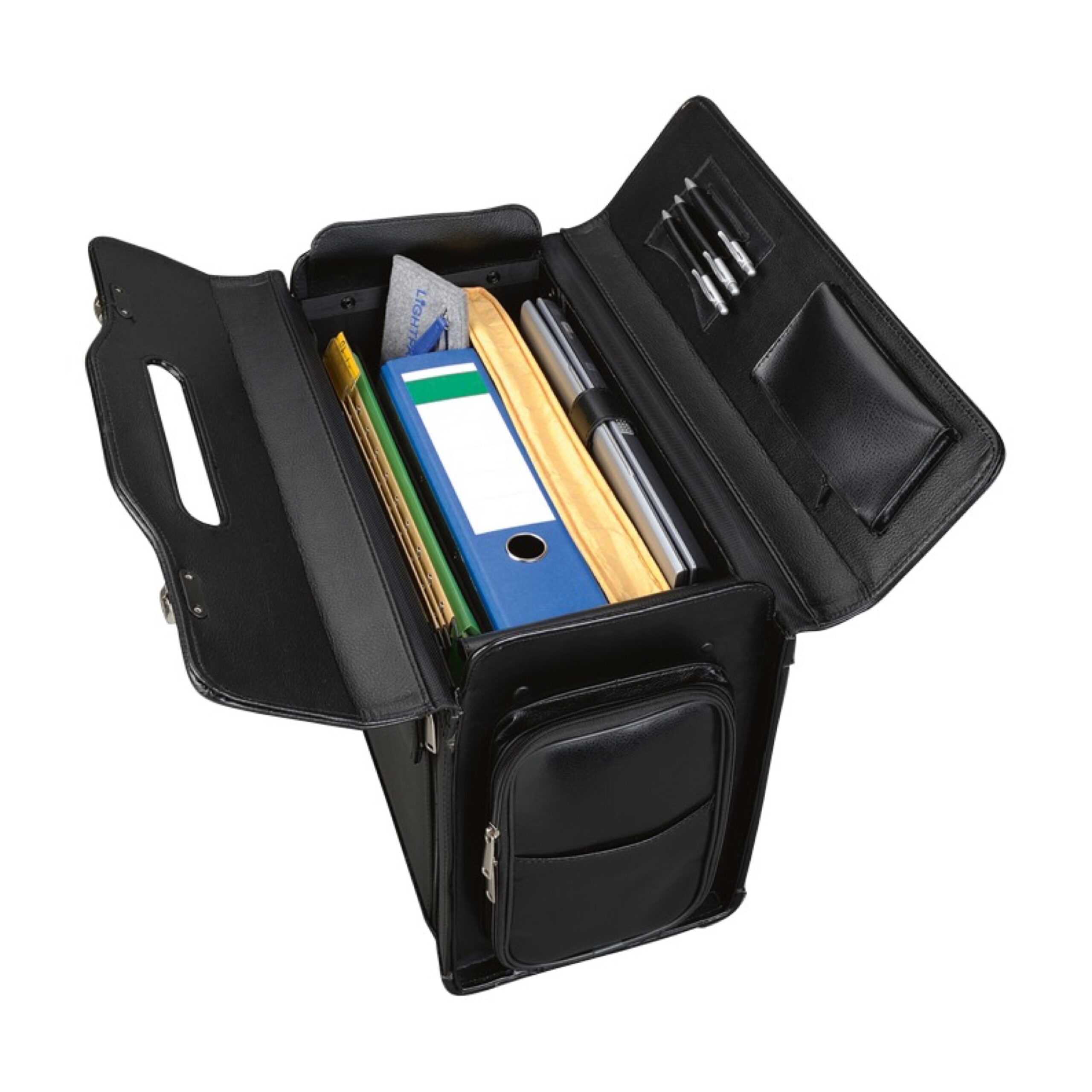 Lightpak Verona Pilotenkoffer Schwarz Leder 17 Zoll 49cm