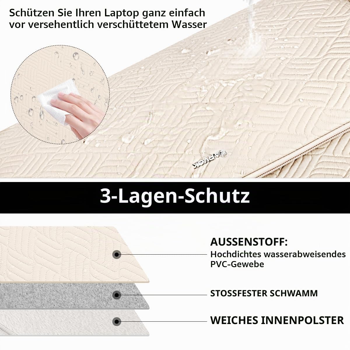Arvok Business Sleeve 15,6 Zoll Weiß mit Griff
