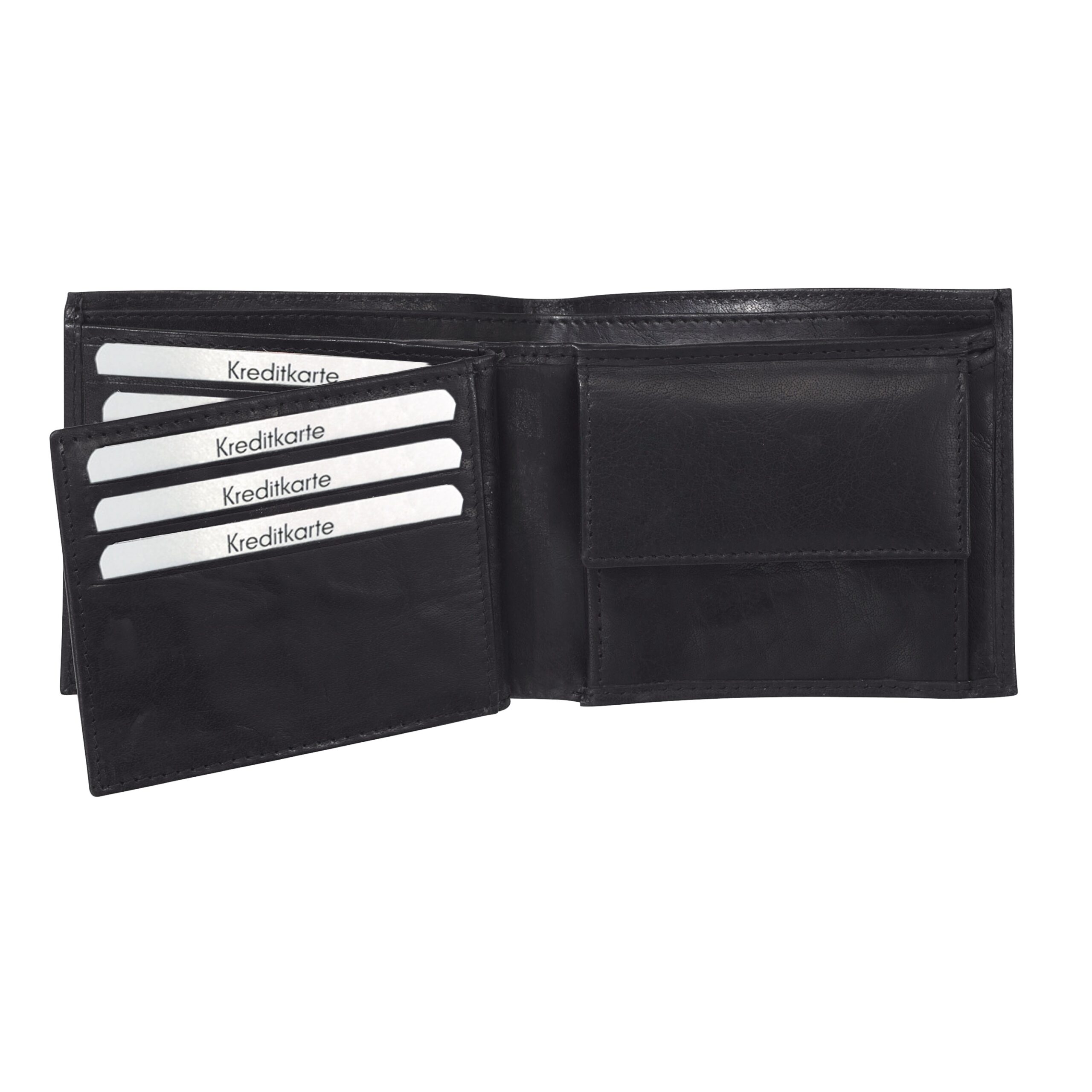 Lightpak Viva Geldbörse Leder schwarz Querformat 6 Kartenfächer