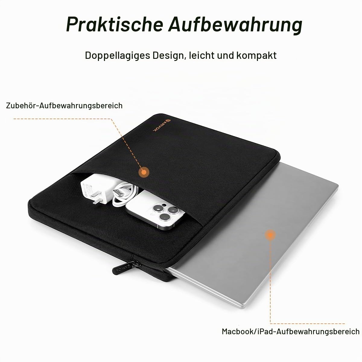 ARVOK Basic Laptophülle 15-15,6 Zoll Schwarz wasserabweisend