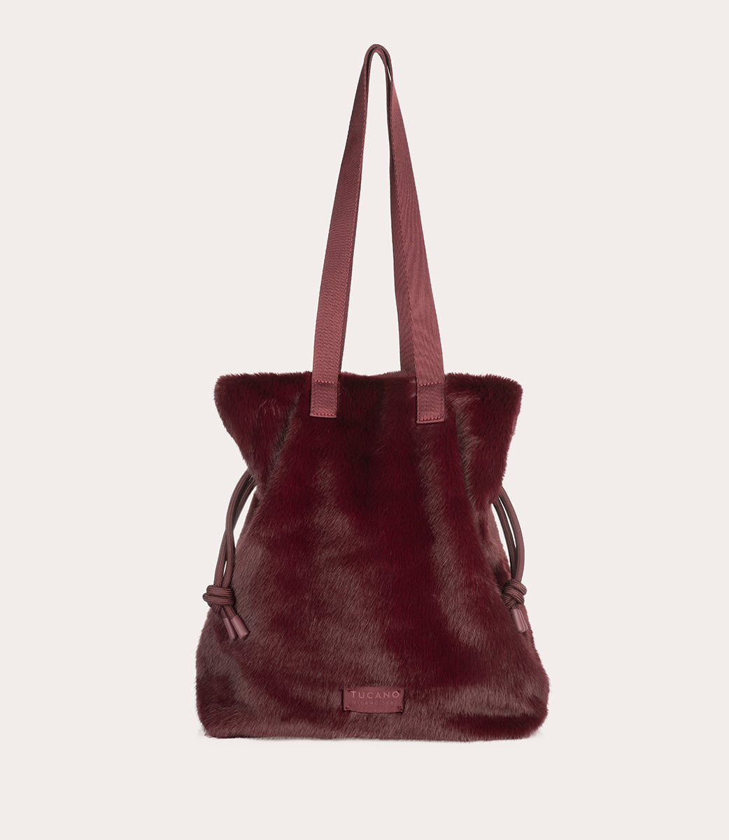 Tucano Nina Fur Shopper Laptoptasche bordeaux Kunstfell