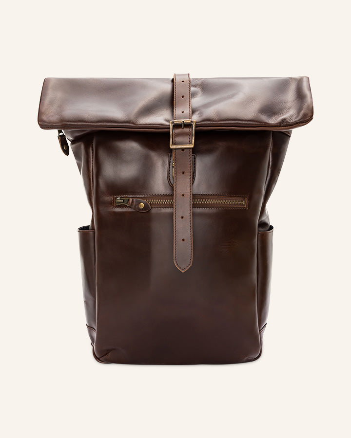 Buckle & Seam Norman Rolltop Rucksack Leder Blau 28L Laptopfach