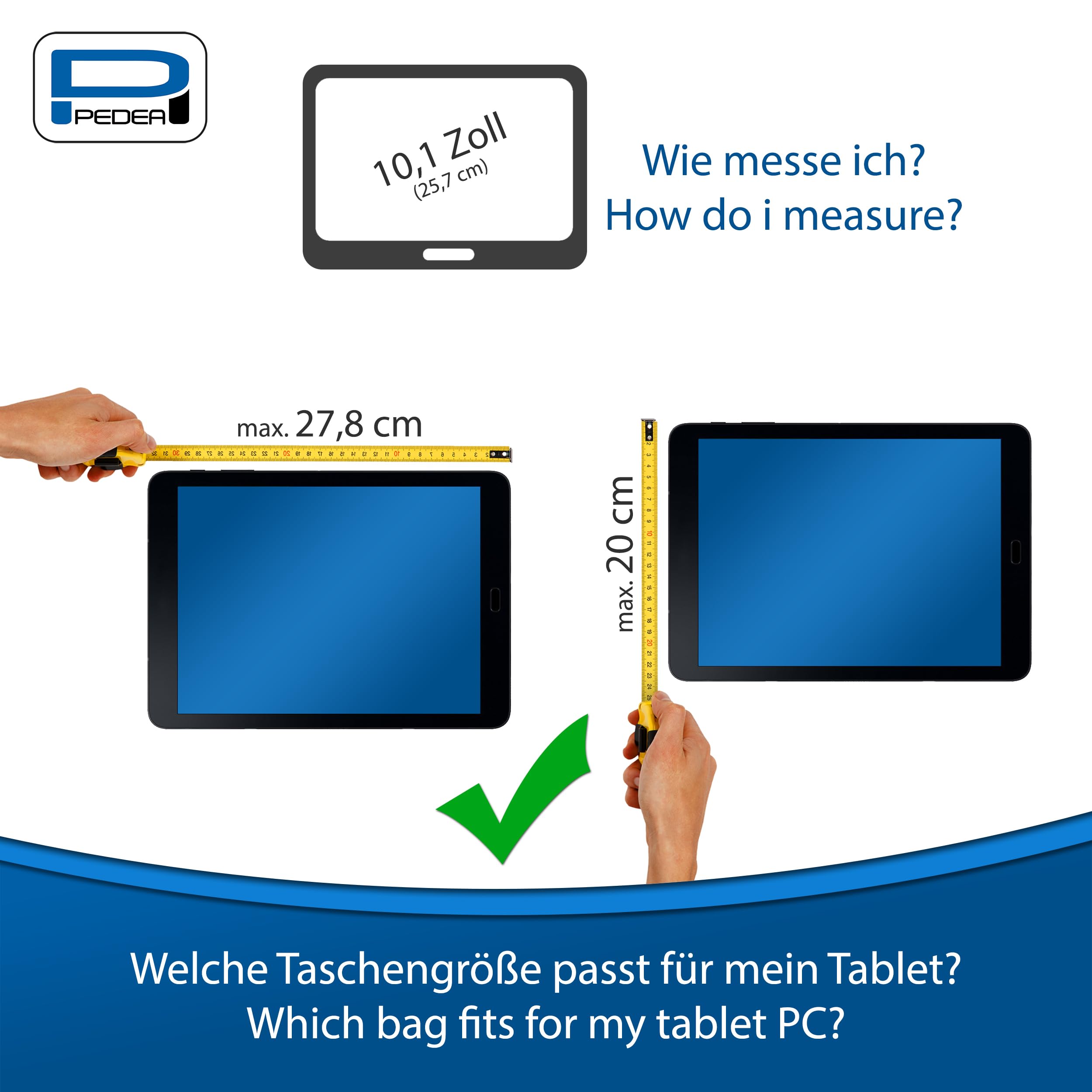 Pedea Tablet 9-11 Zoll Tasche Sleeve grau mit Zubehörfach