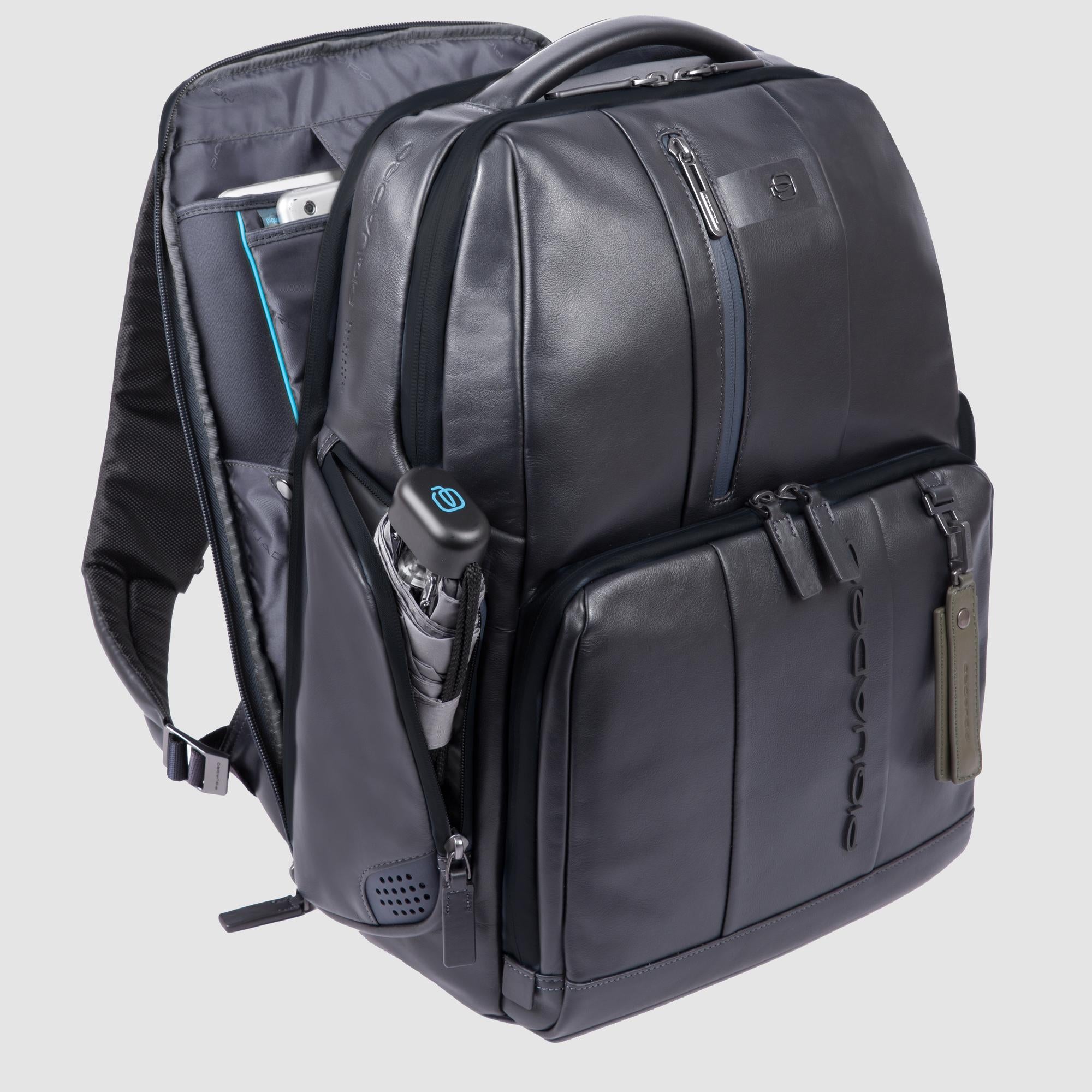 Piquadro Blue Square Rucksack 15,6 Zoll schwarz Leder