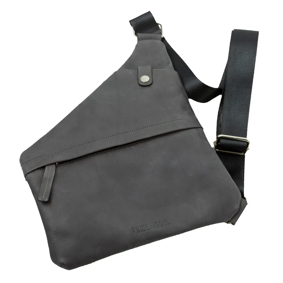 Lightpak Cross Umhängetasche grau Leder Vintage 25x30cm