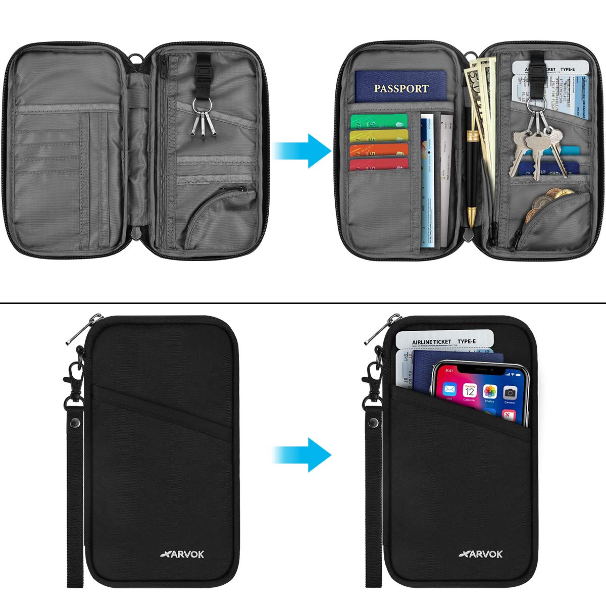 Arvok Travel Accessories Reisepasstasche Schwarz RFID Oxford