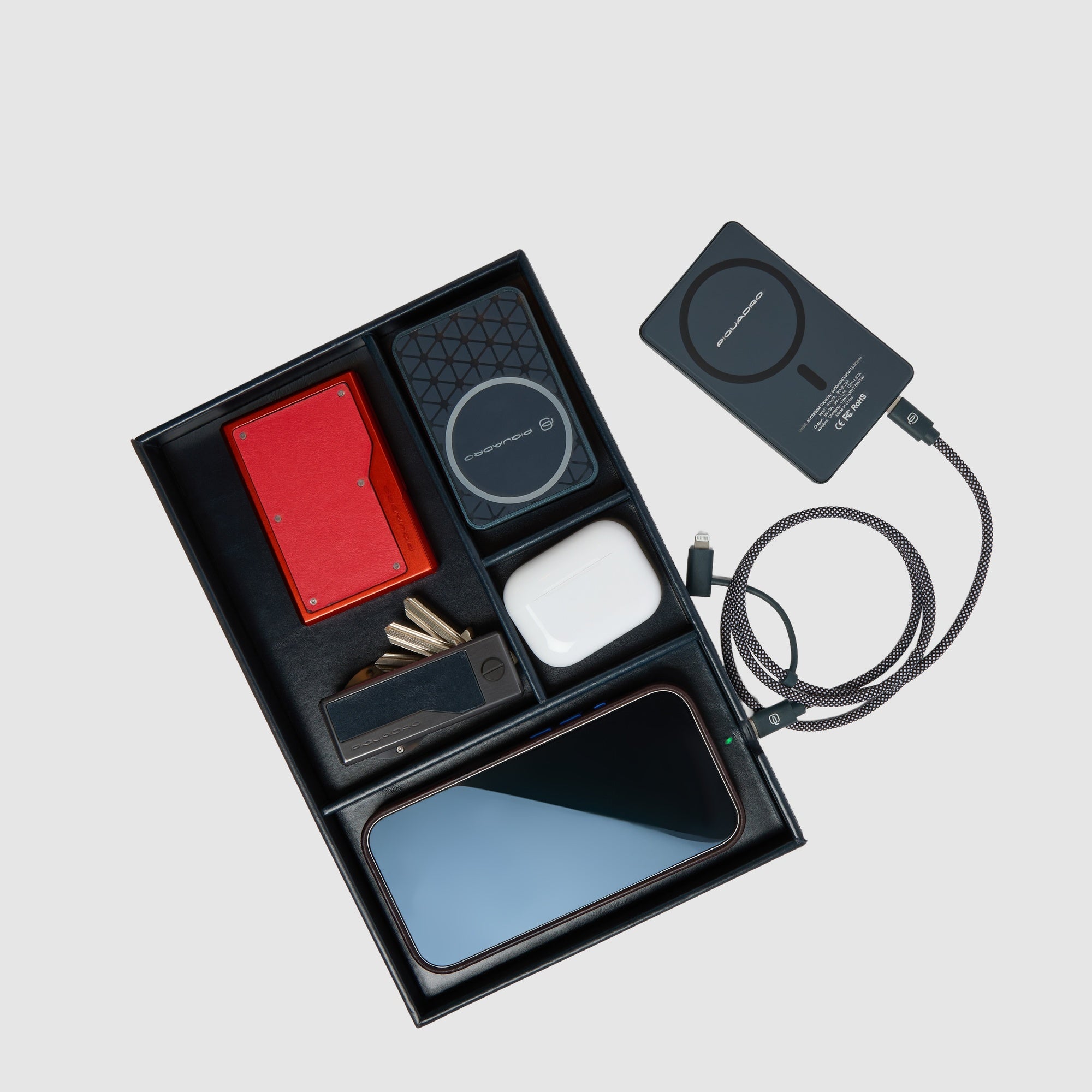 Piquadro BagMotic Ablageschale Leder Blau Wireless
