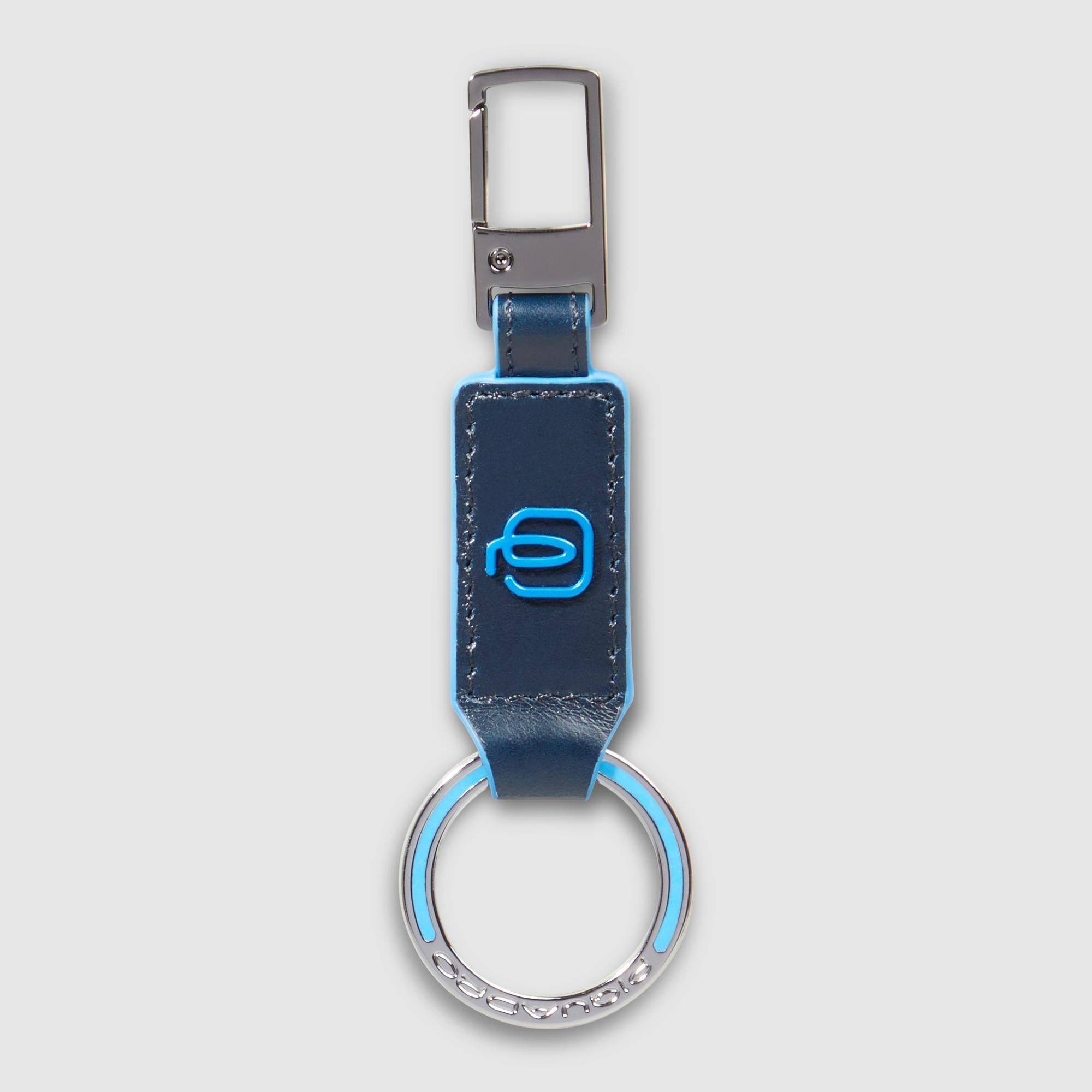 Piquadro Blue Square Karabiner Schlüsselanhänger Blau Leder