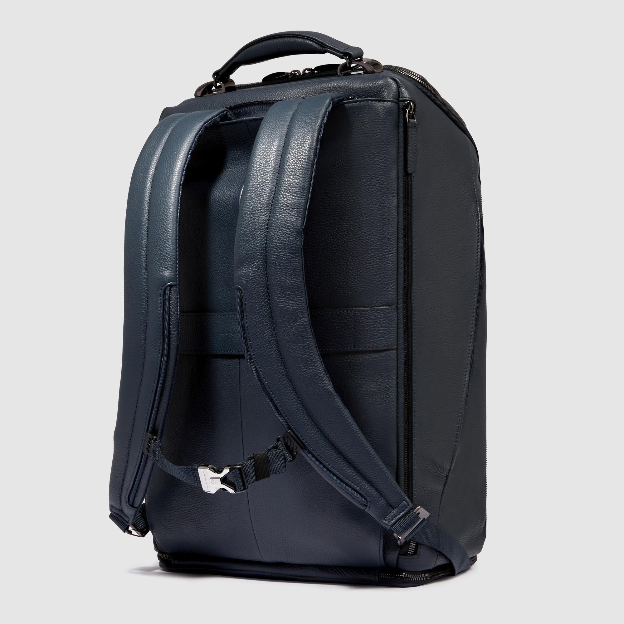 Piquadro Rover Reisetasche Leder Schwarz Rucksackfunktion
