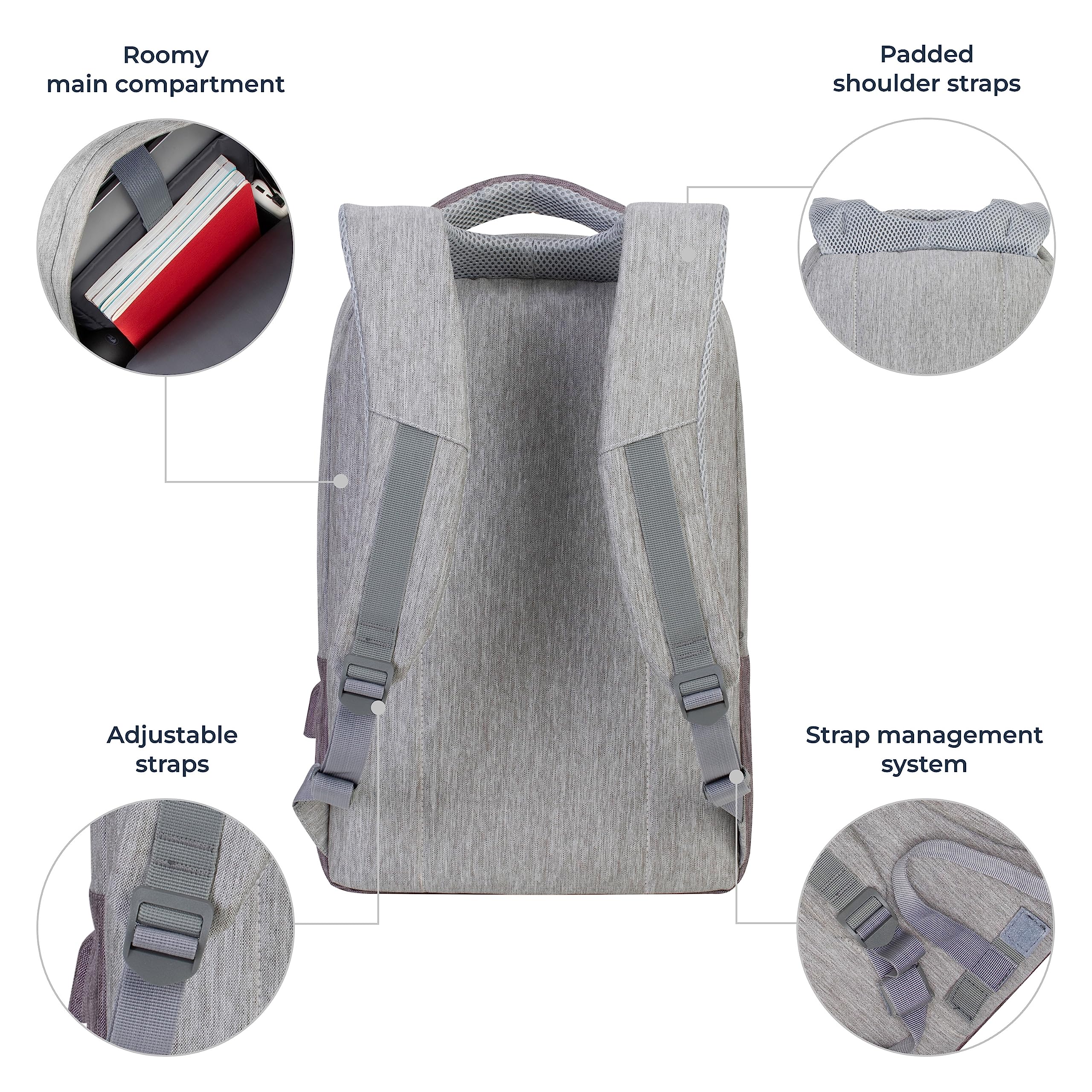RIVACASE Ulsan Rucksack 15,6 Zoll Grau/Mokka mit USB