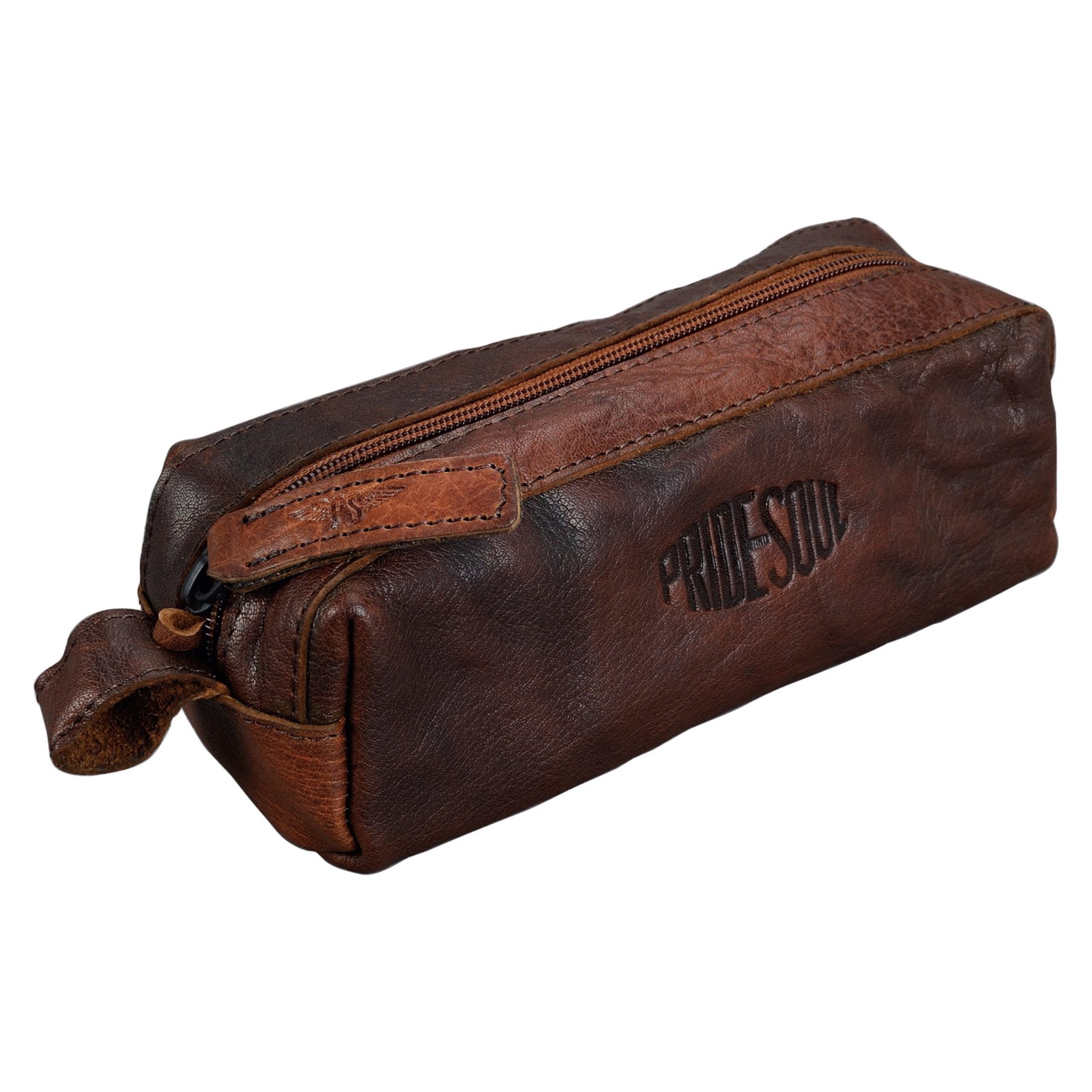 Lightpak Schlamperrolle Stifte-Etui braun Leder mit Reißverschluss