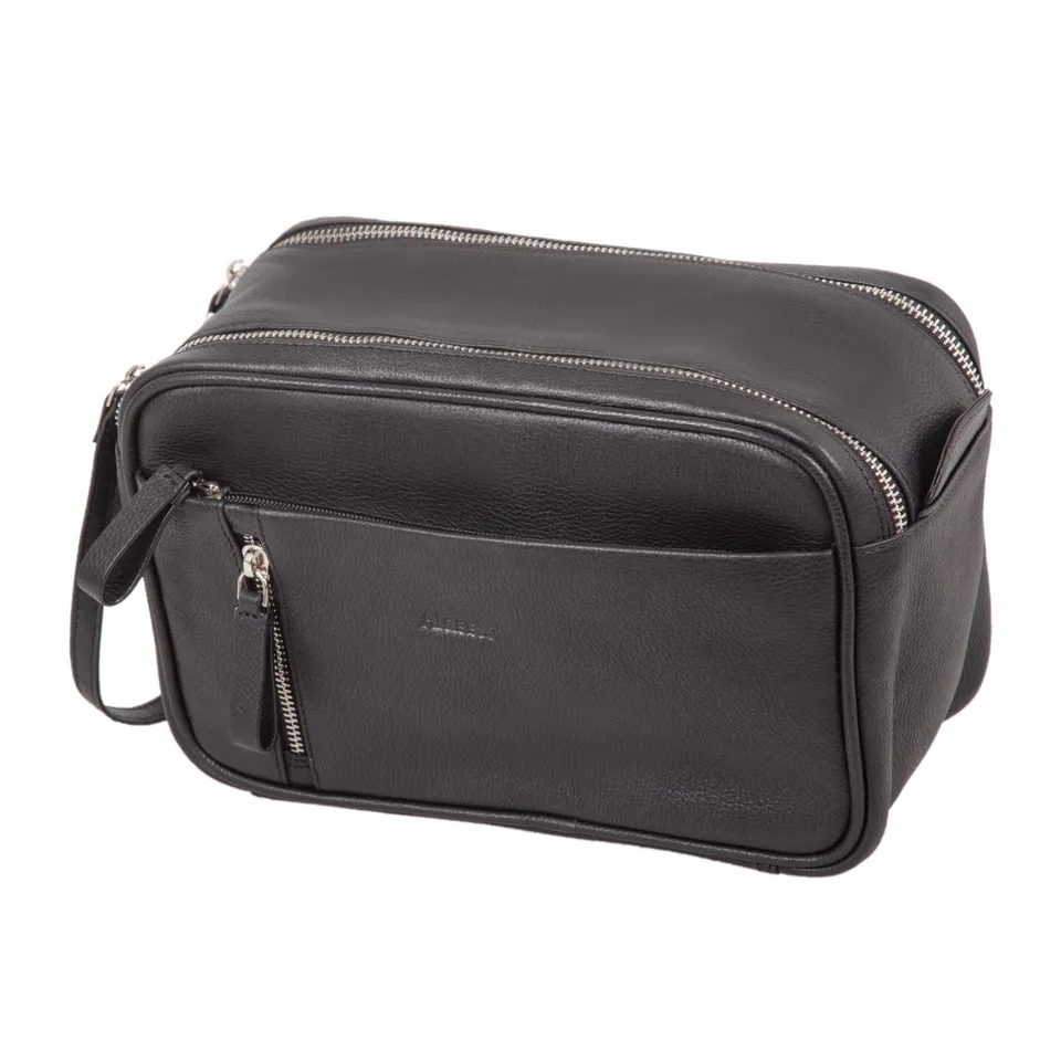 Lightpak Salina Kulturtasche Schwarz Leder Waschtasche