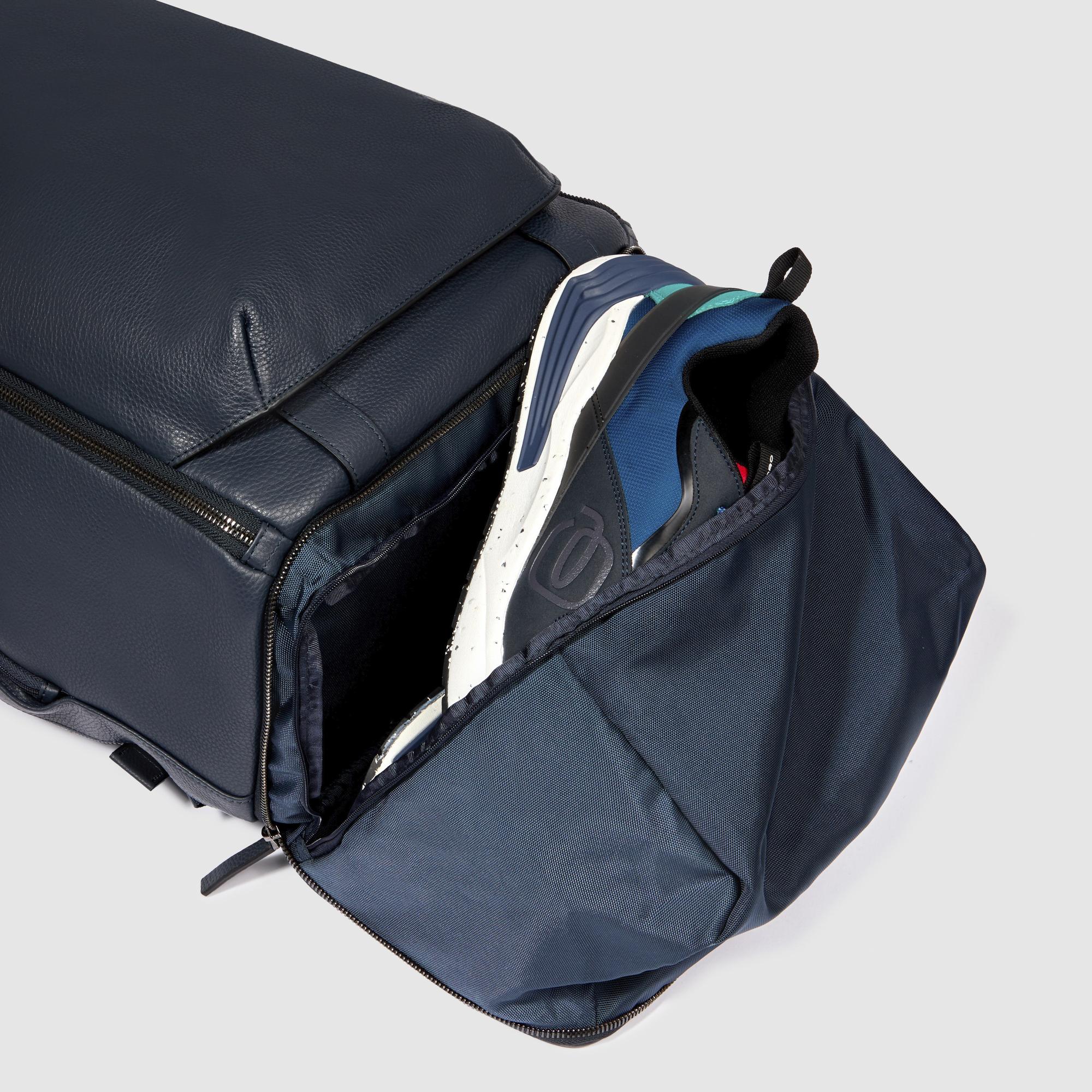 Piquadro Rover Reisetasche Leder Schwarz Rucksackfunktion