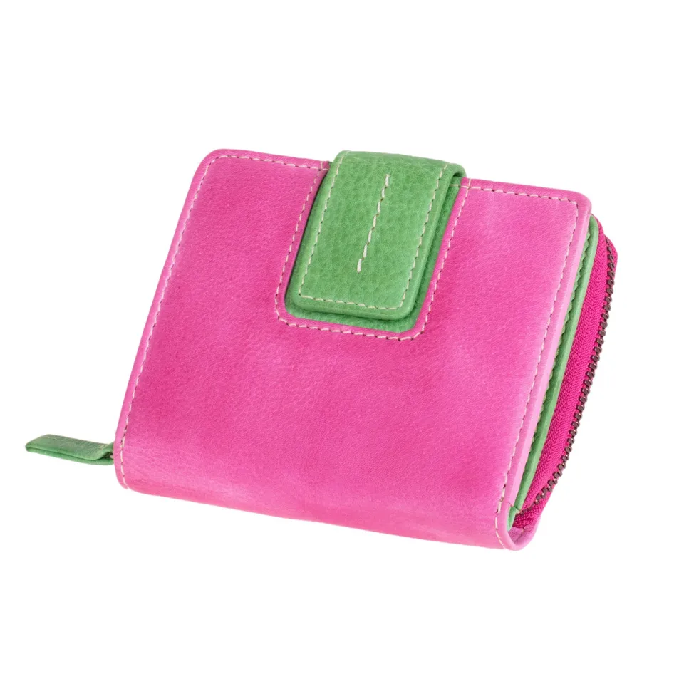 Lightpak Damengeldbörse Leder Pink-Grün Hochformat