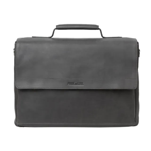 Pride and Soul PERCENT Laptoptasche Grau Leder Laptopfach