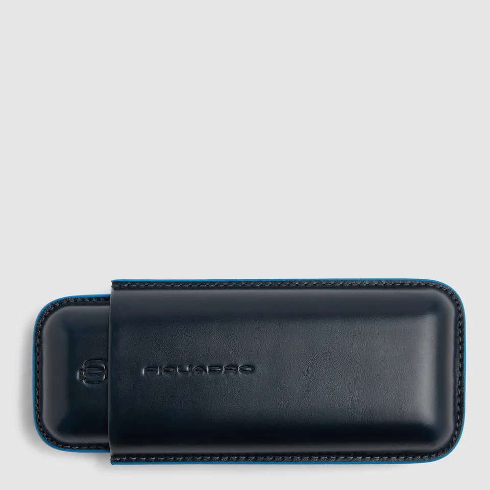 Piquadro Blue Square Zigarrenetui Leder Blau Zigarrenhülle