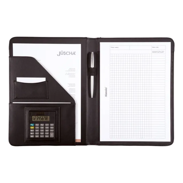 Alassio Mares Schreibmappe A4 Schwarz Taschenrechner
