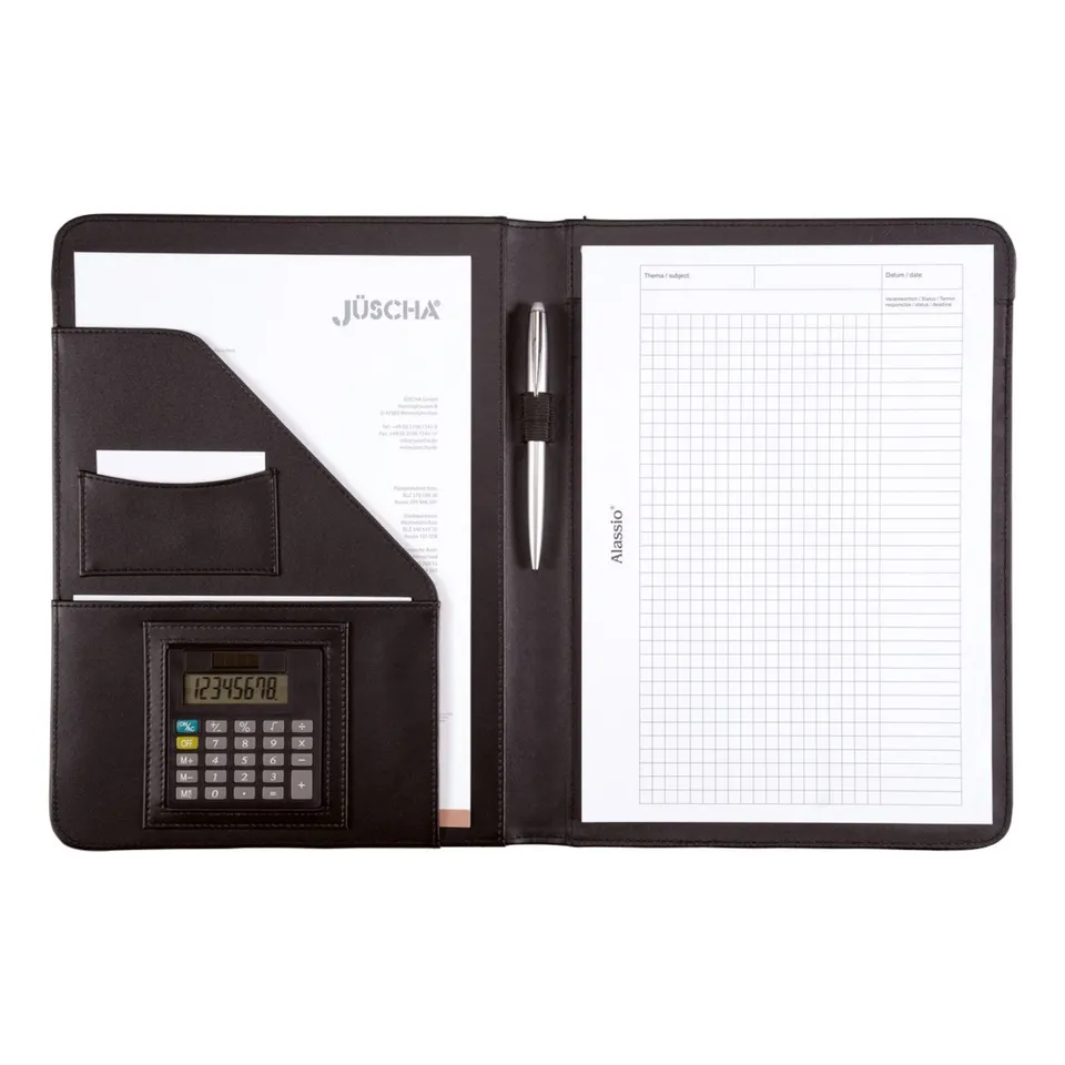 Alassio Mares Schreibmappe A4 Schwarz Taschenrechner