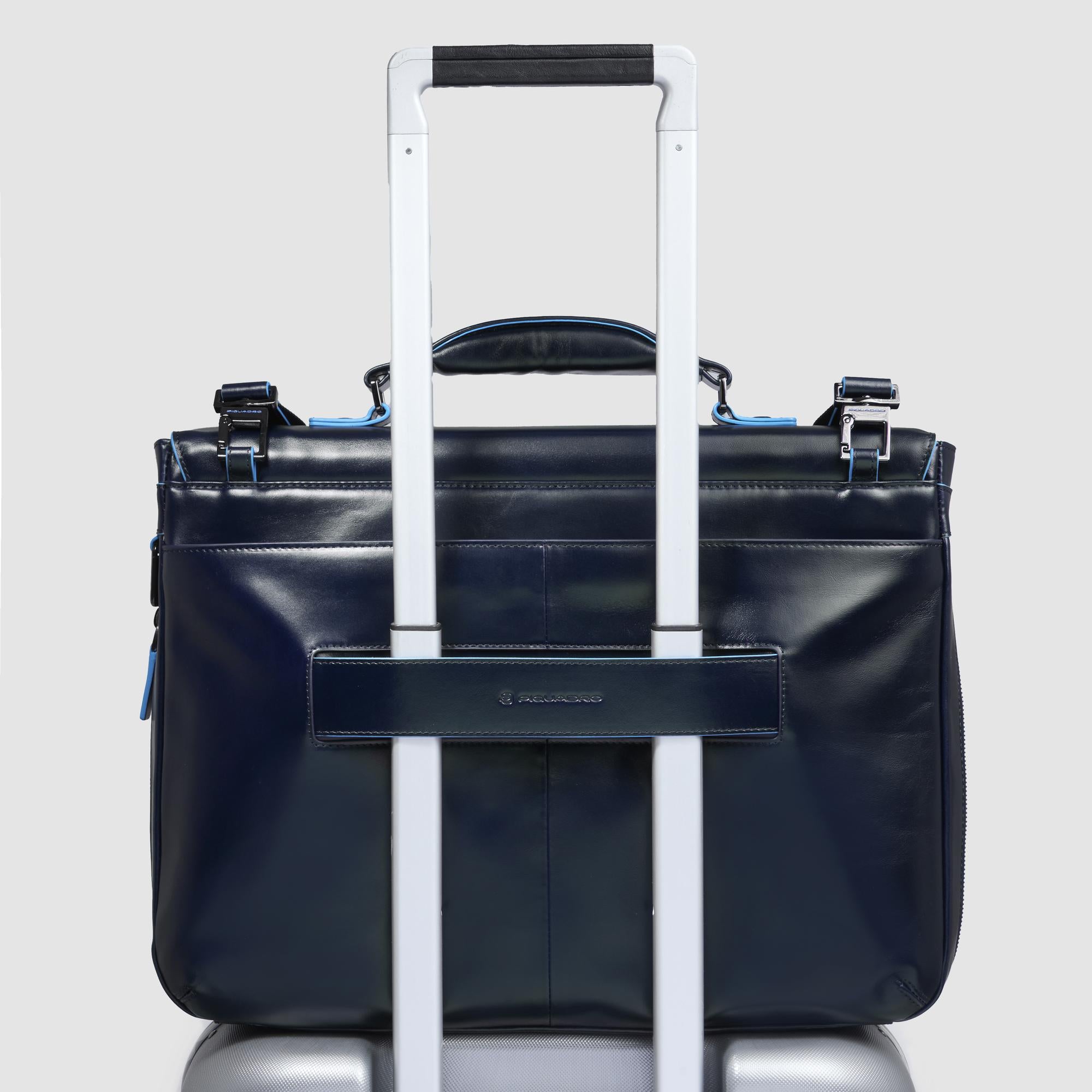 Piquadro Modus Aktentasche Leder 15,6 Zoll Blau erweiterbar