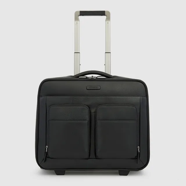 Piquadro PQLP Piloten Trolley 15,6 Zoll Schwarz Leder