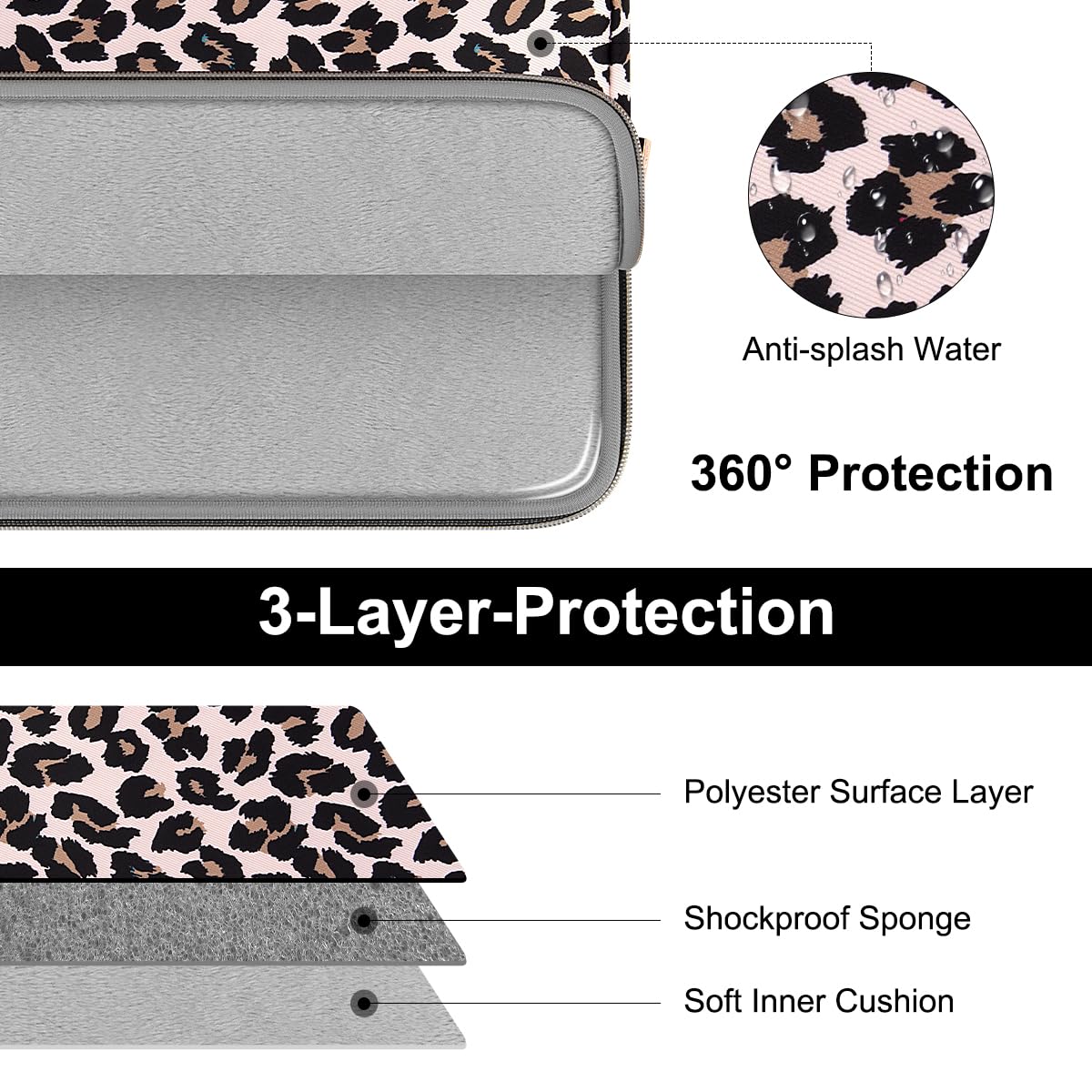 Arvok Basic Laptop Sleeve 13,3 Zoll Rosa Leopardendruck Canvas