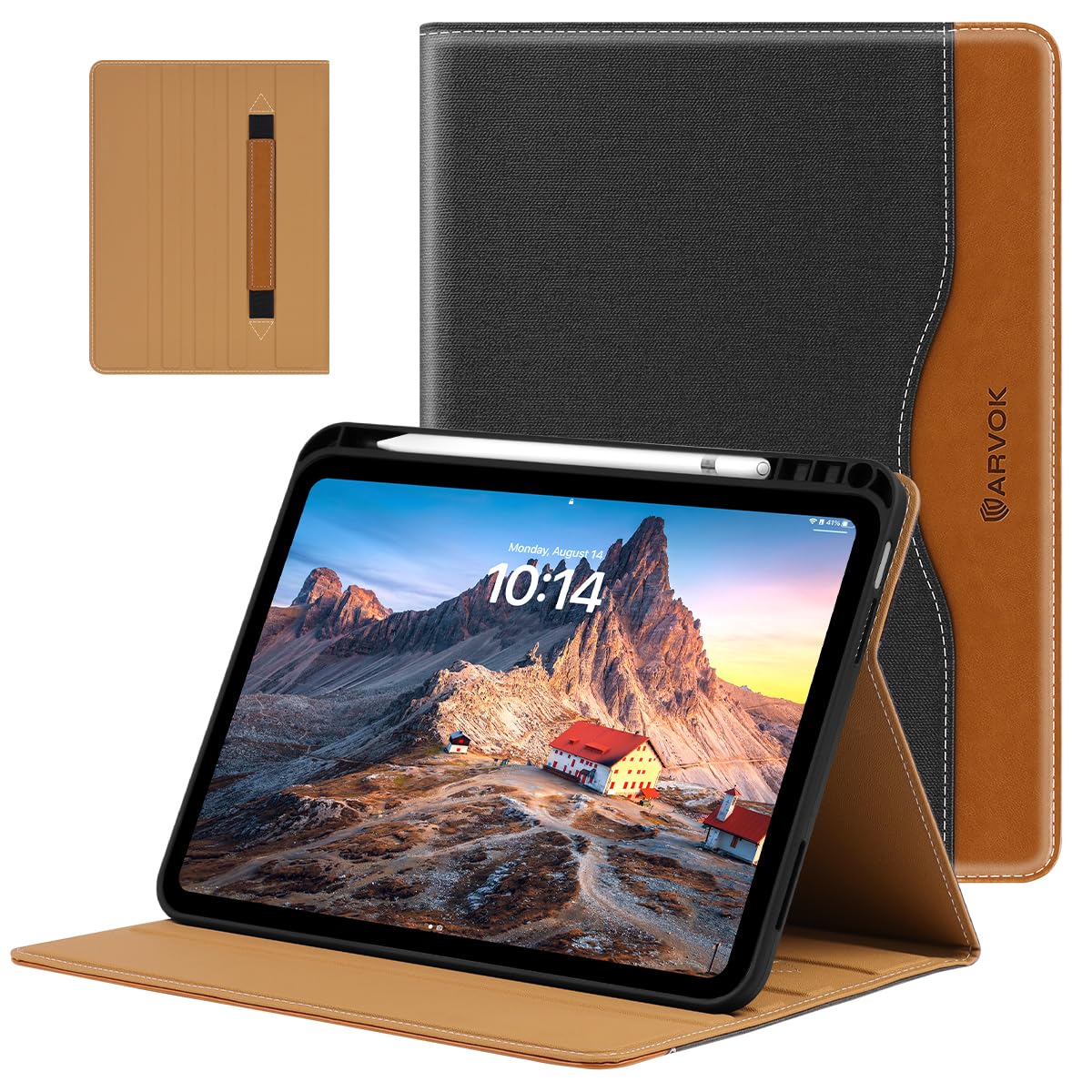 ARVOK Basic iPad Hülle 10,9 Zoll Grau-Braun mit Stifthalter