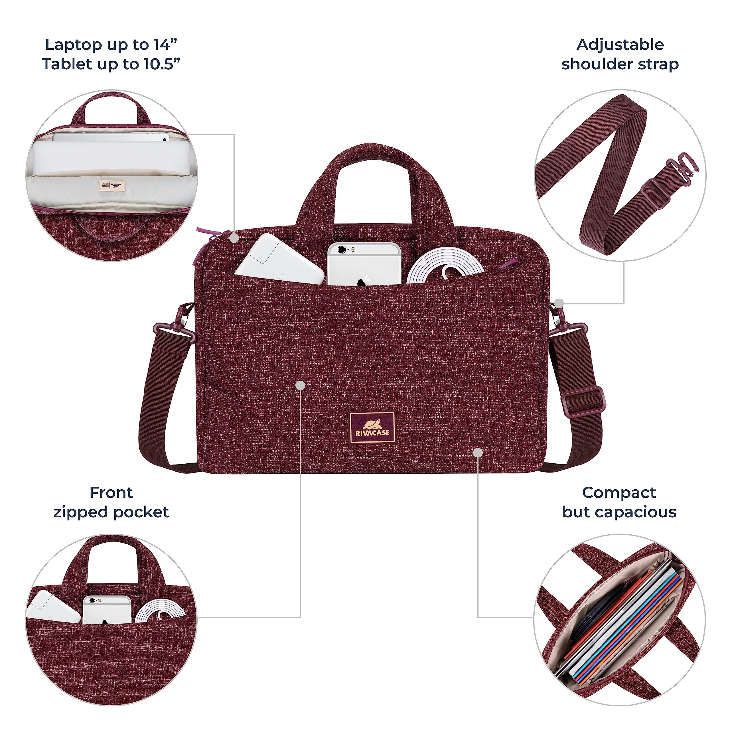 RIVACASE Tiergarten Laptoptasche 14 Zoll Burgunderrot