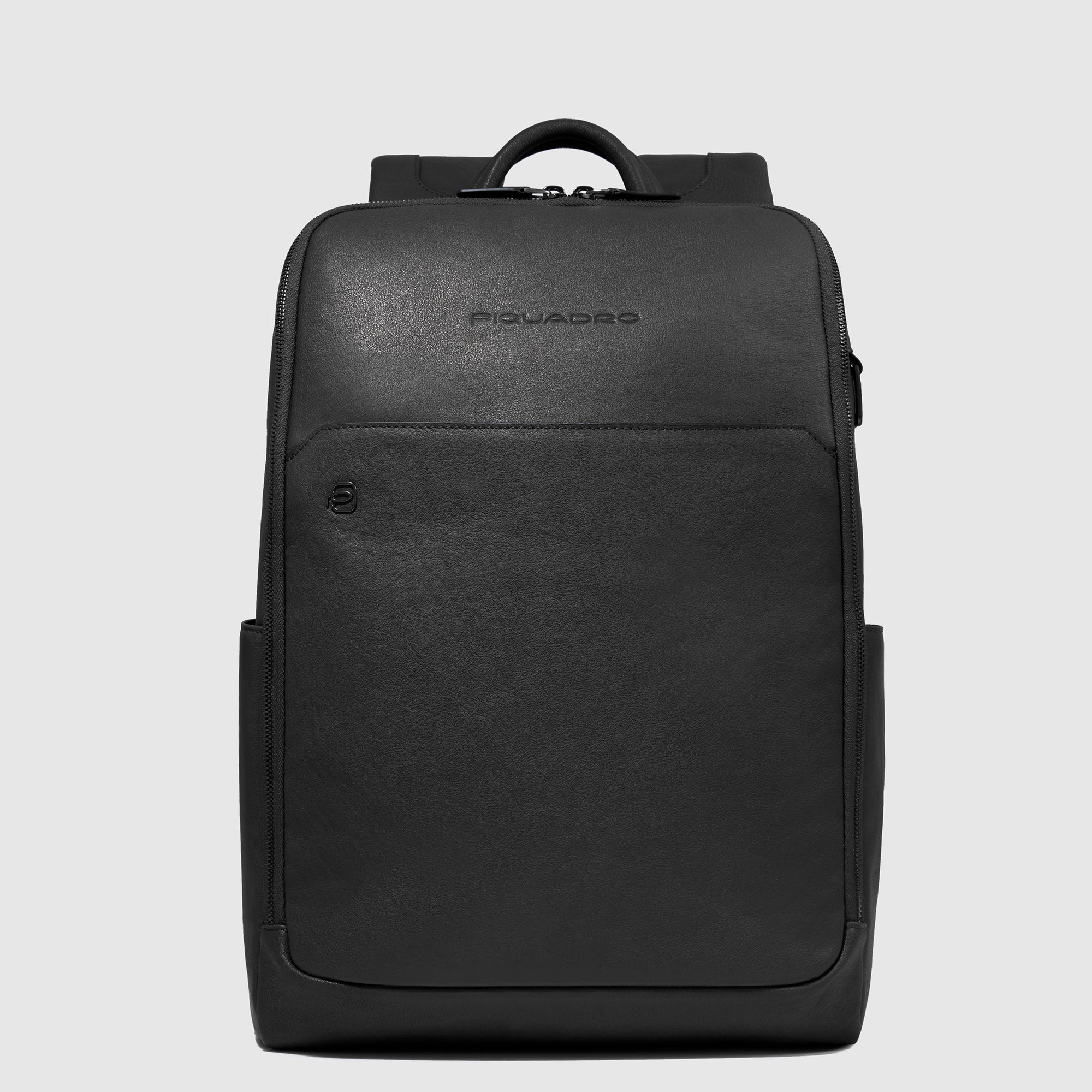 Piquadro Blue Square Rucksack 14 Zoll Schwarz Leder