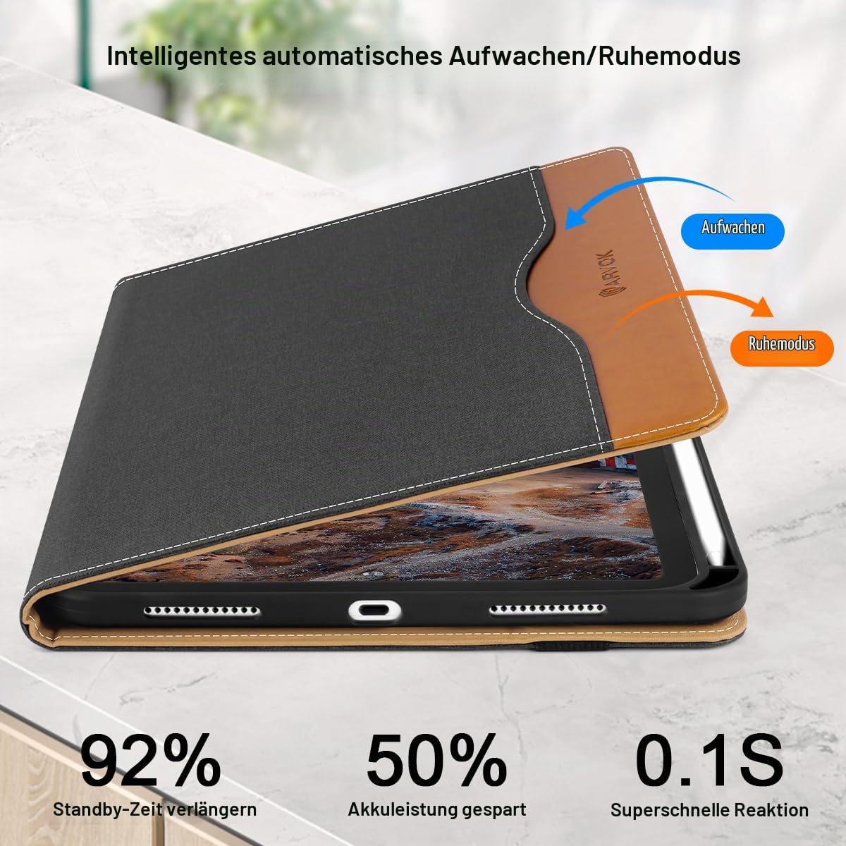 ARVOK Basic iPad Hülle 10,9 Zoll Grau-Braun mit Stifthalter