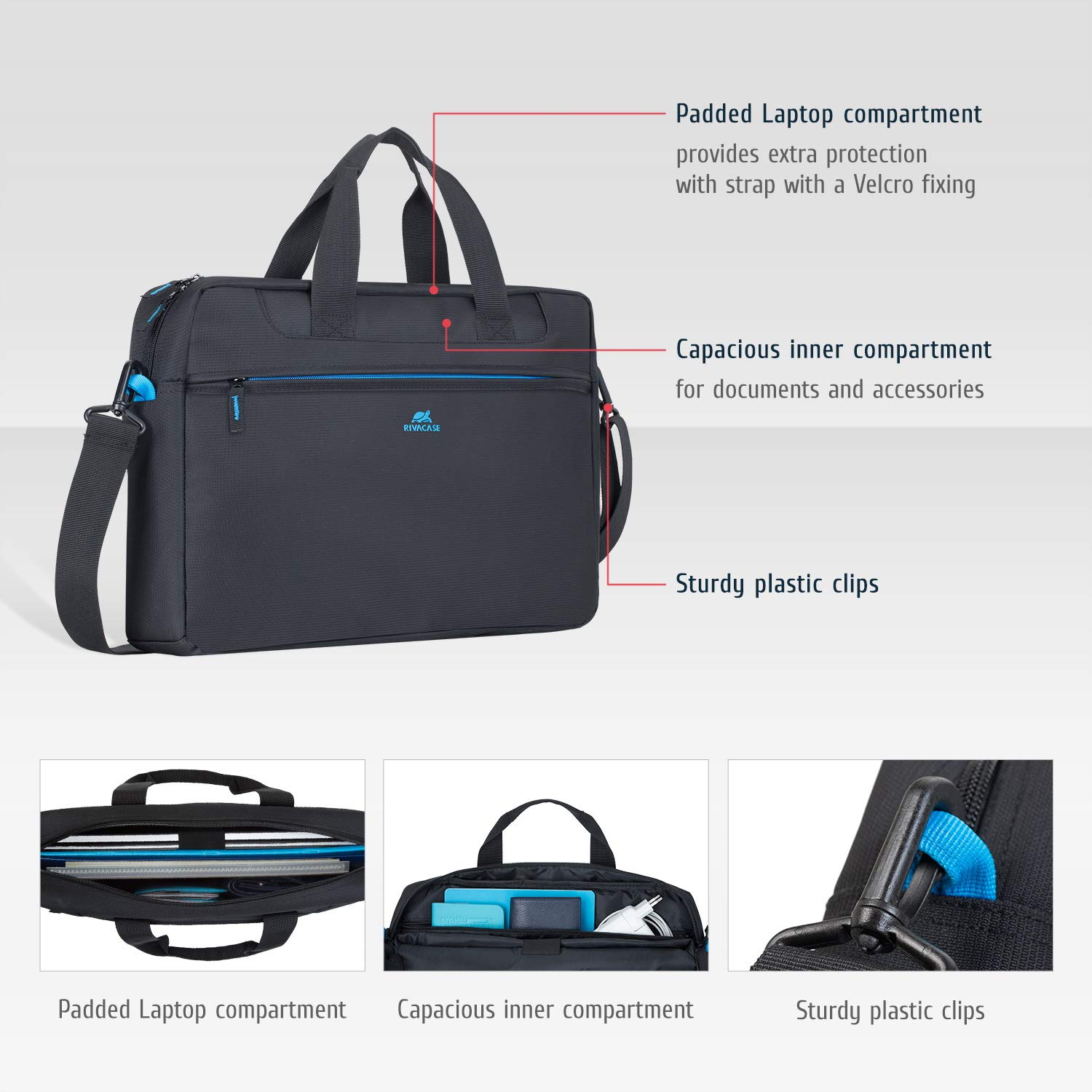 RIVACASE Tiergarten Laptoptasche 16 Zoll Schwarz