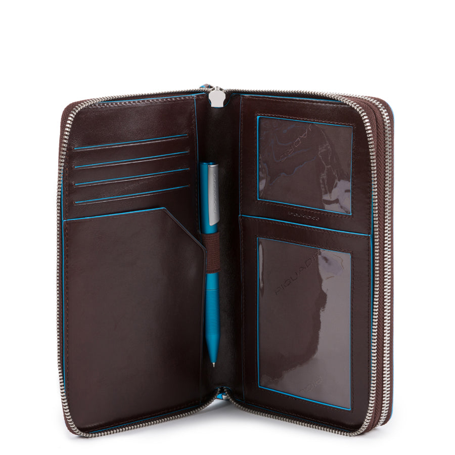 Piquadro Blue Square Reiseetui Leder Griff Schwarz RFID