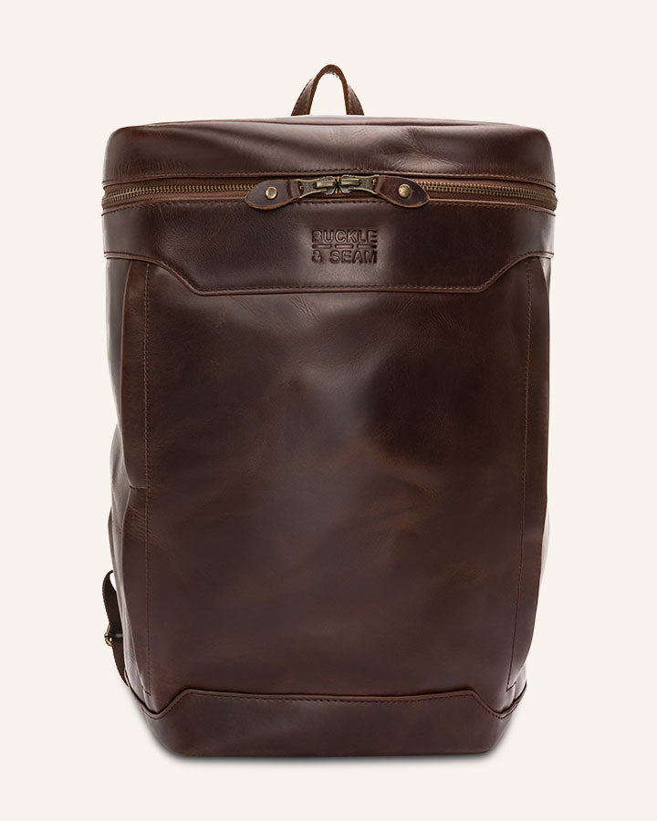 Buckle & Seam Siwa Leder Rucksack 23L 16 Zoll Braun Punkte