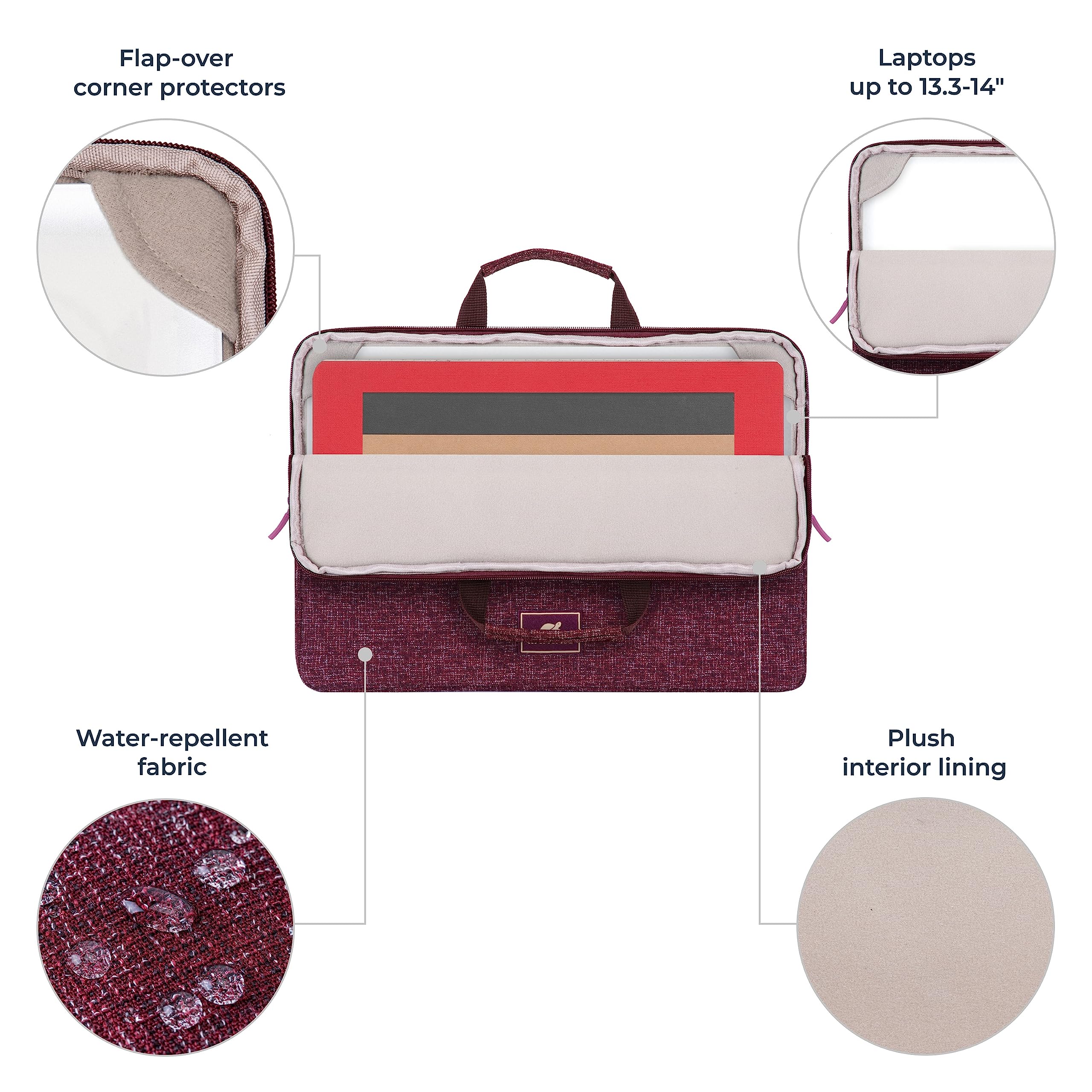 RIVACASE Erebus 14 Zoll Laptophülle Tweed Burgundy Rot Griff