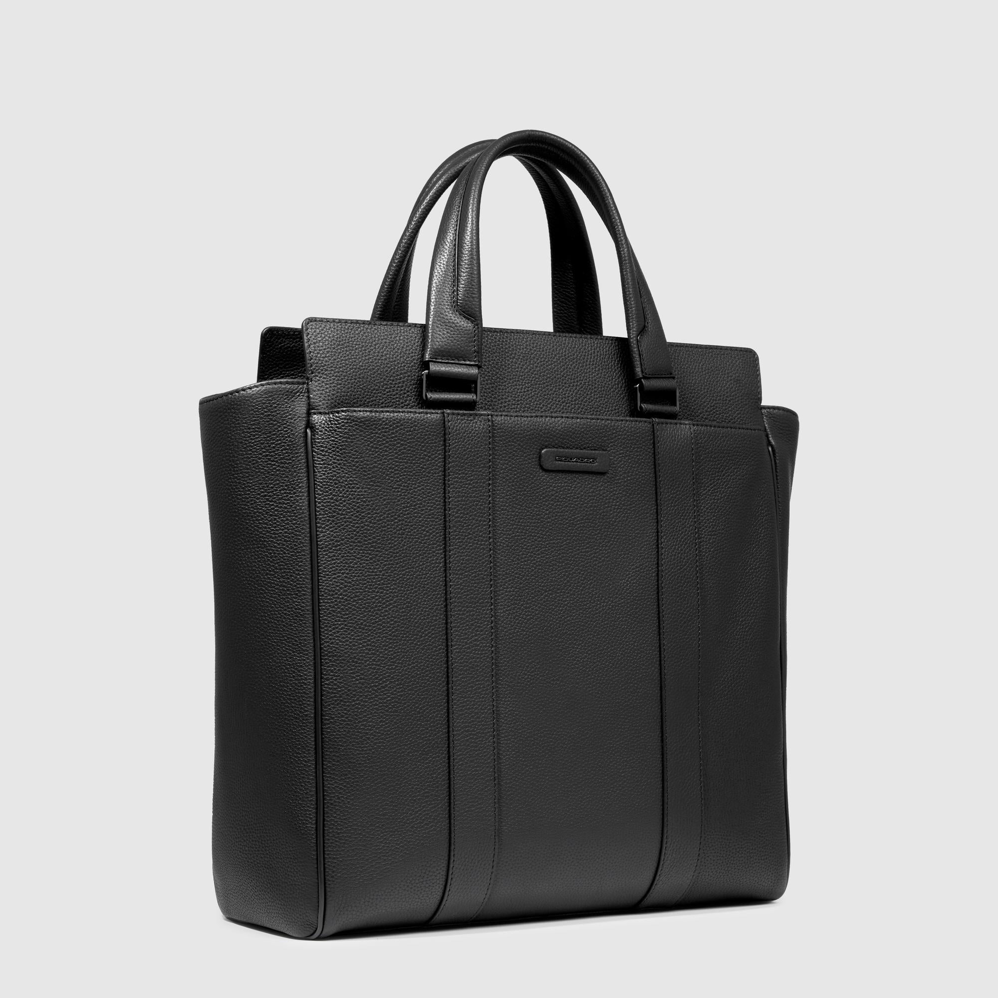 Piquadro Black Square Tote Bag 14 Zoll Leder schwarz Laptop