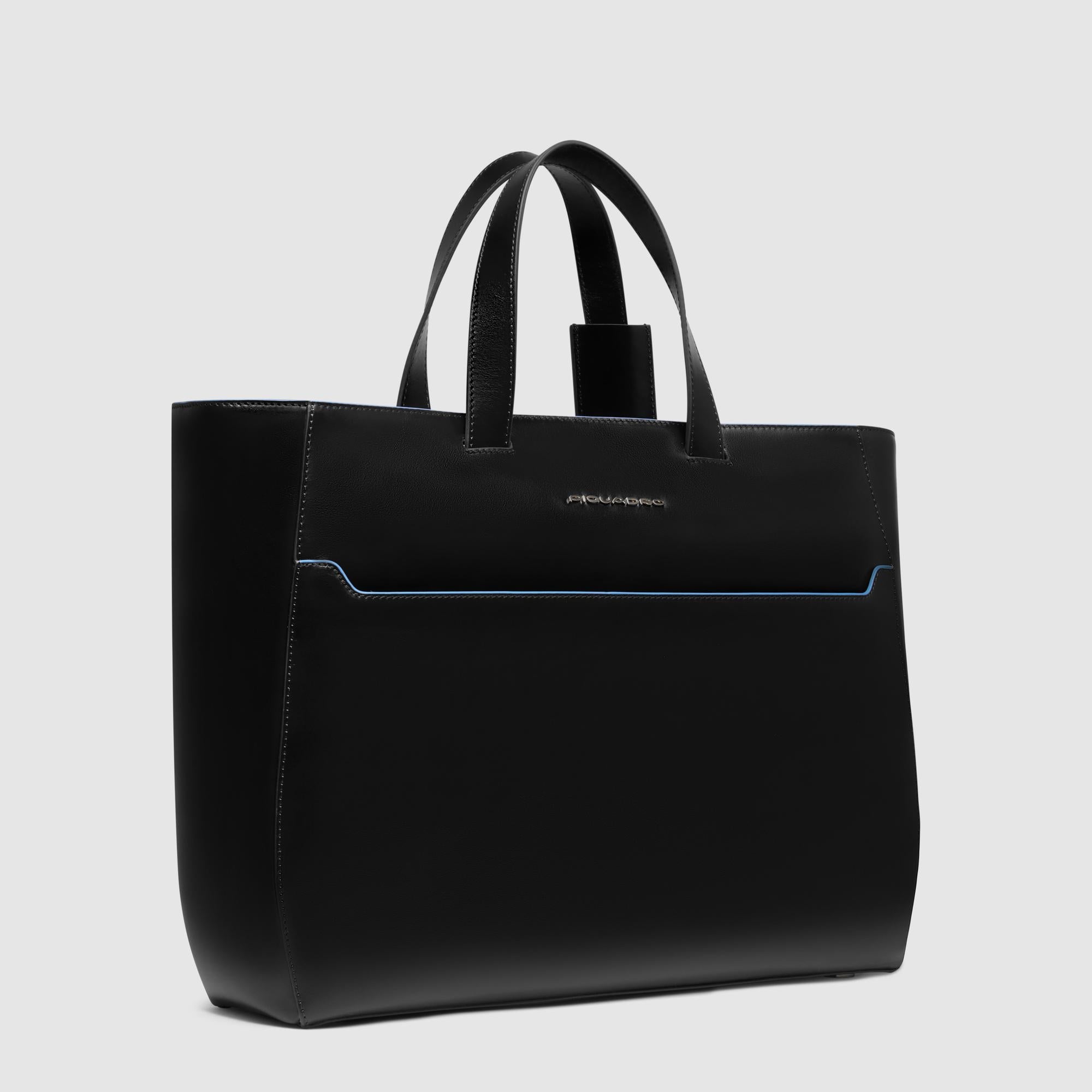 Piquadro Black Square Tote Laptoptasche 15,6 Zoll Leder schwarz